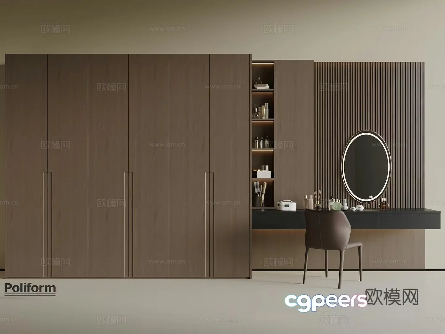 Modern wardrobe dressing table integrated 3D model
