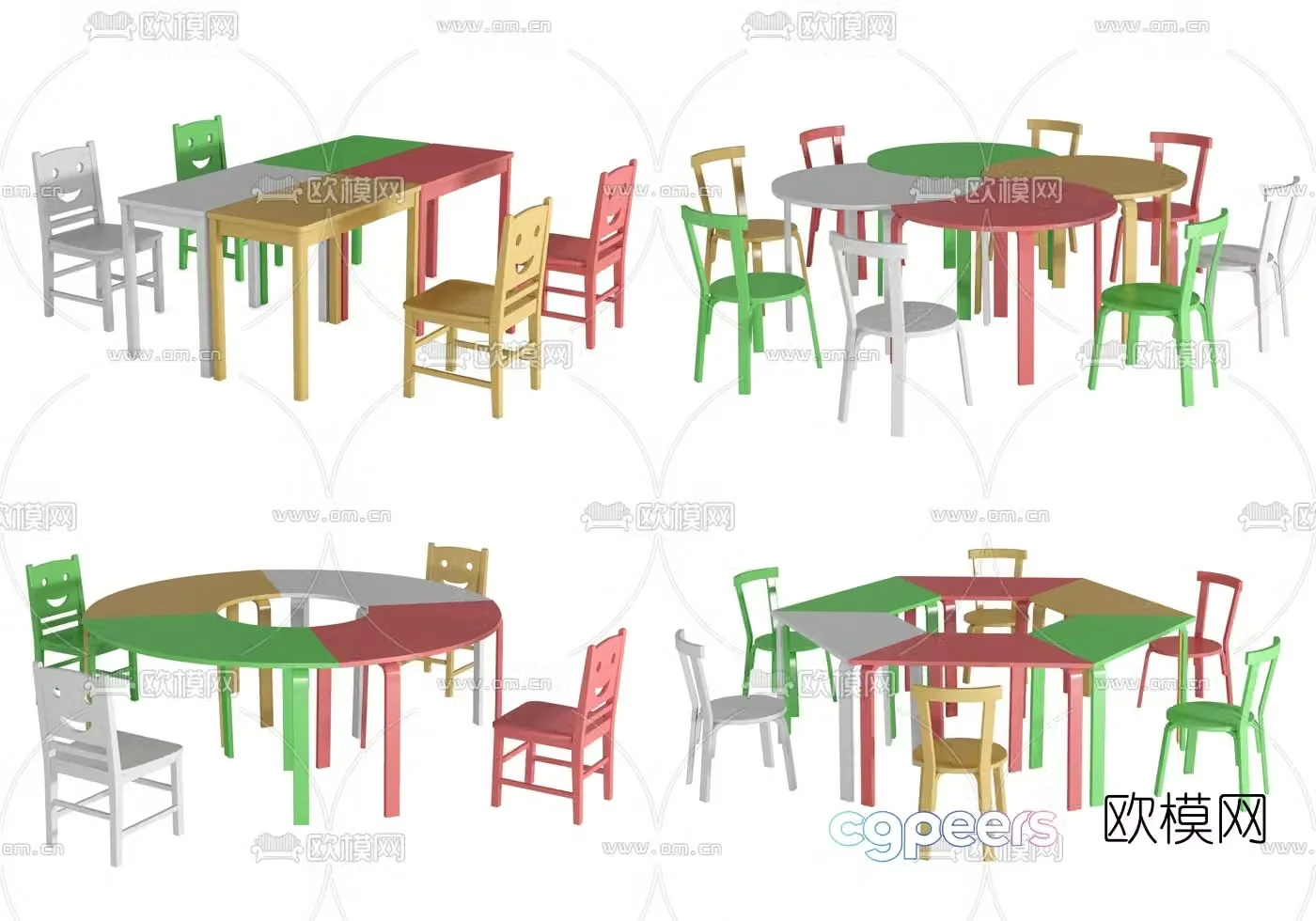 Modern solid wood children’s table and chair 3d model
