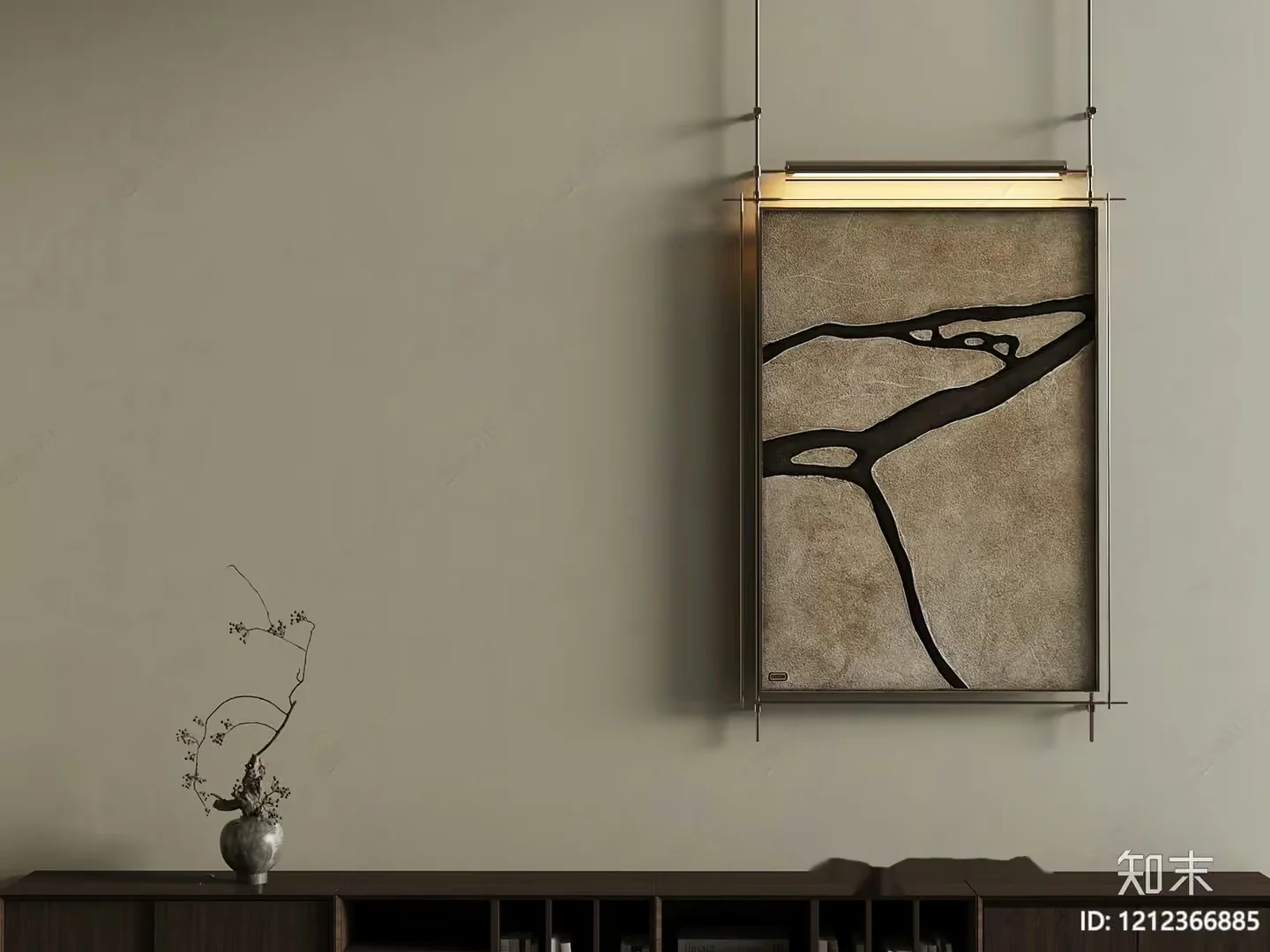 A Minimalist Wall Art Piece With A Light Fixture And A Shelf 3D Model – 15102 – VRAY Render