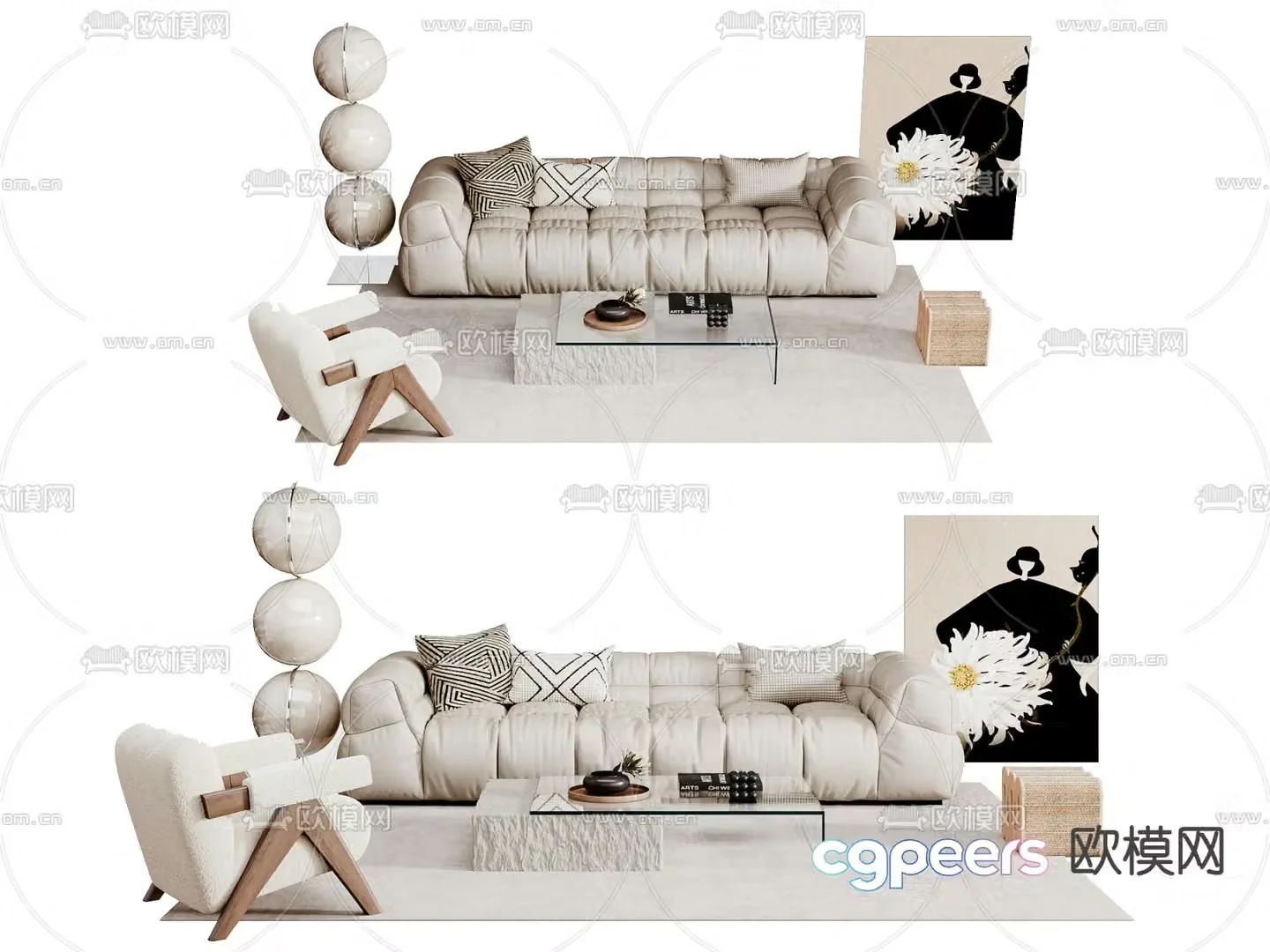 Cream style modular sofa 3d model
