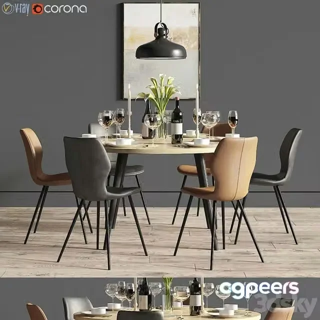 3ds Max Free – Dinning Set 27 (Chair Rowico, Vienna table, Le Klint Carronade Lamp)