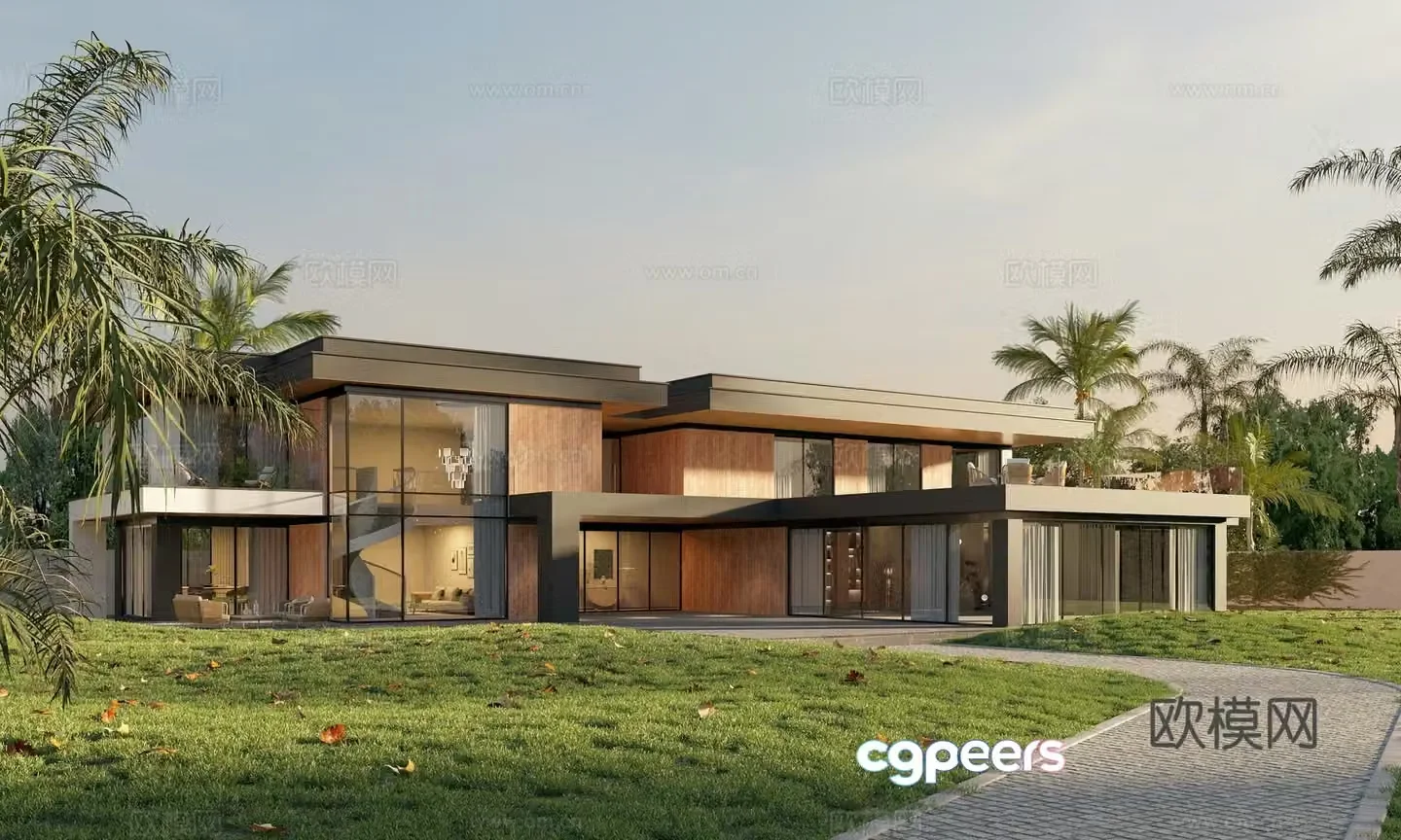 Modern villa architectural appearance 3D model of modern two-story single-family villa
