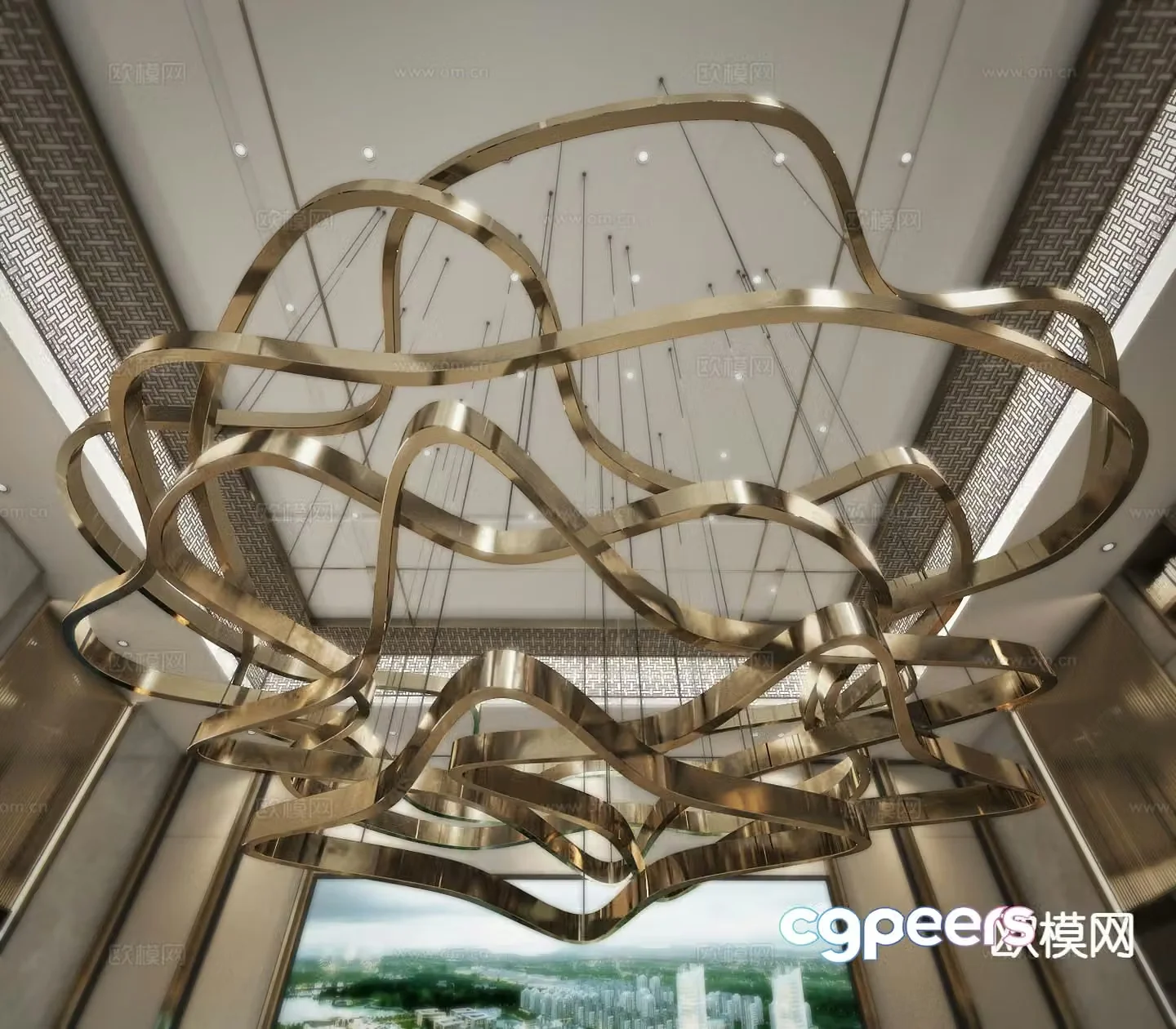 Modern metal chandelier ring chandelier 3d model