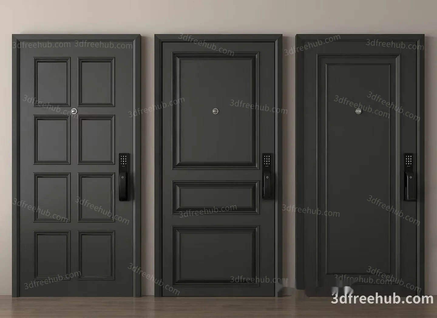 A Set Of Three Doors 3D Model – 23334 – VRAY Render