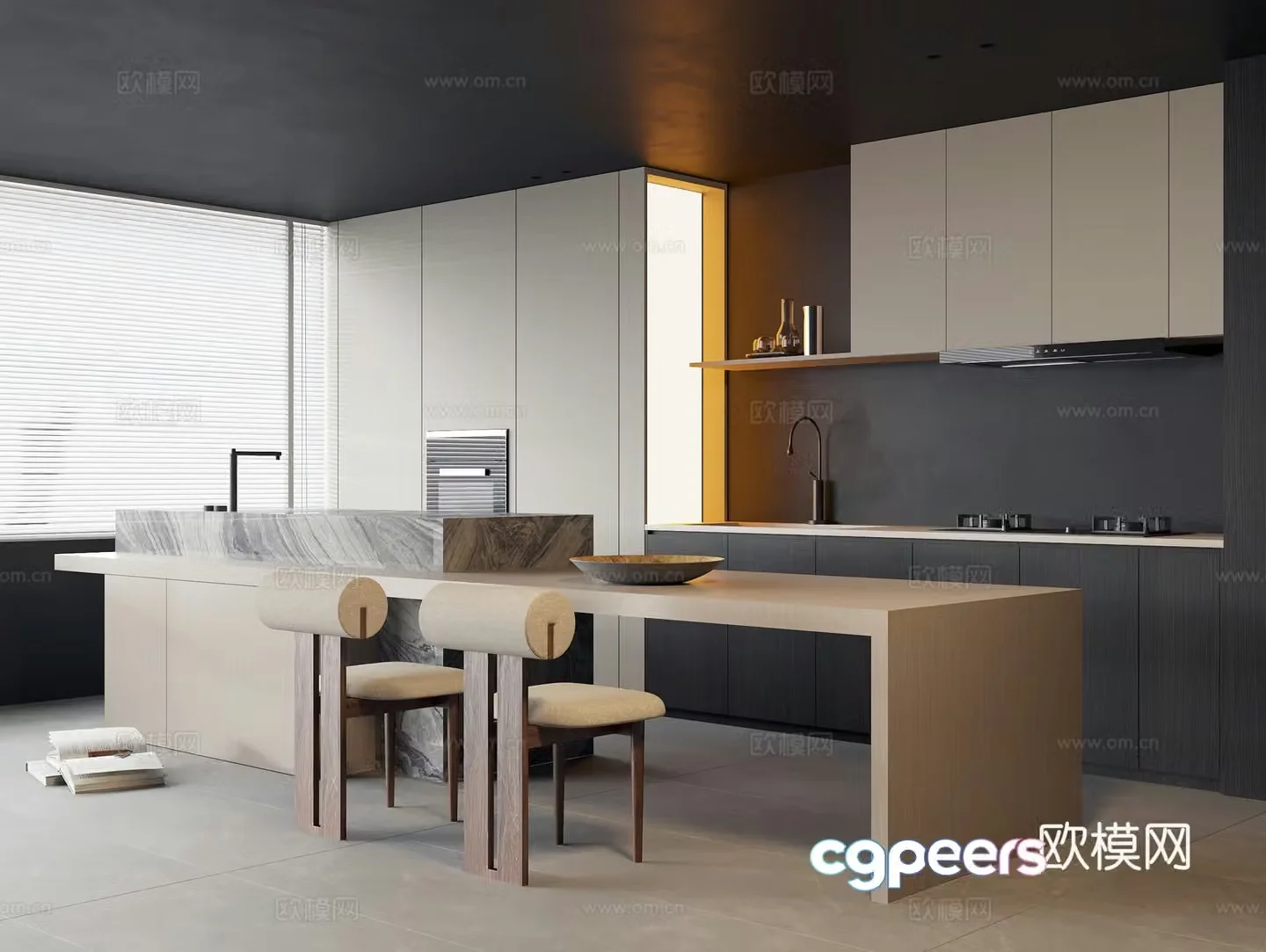 Modern island kitchen 3d model