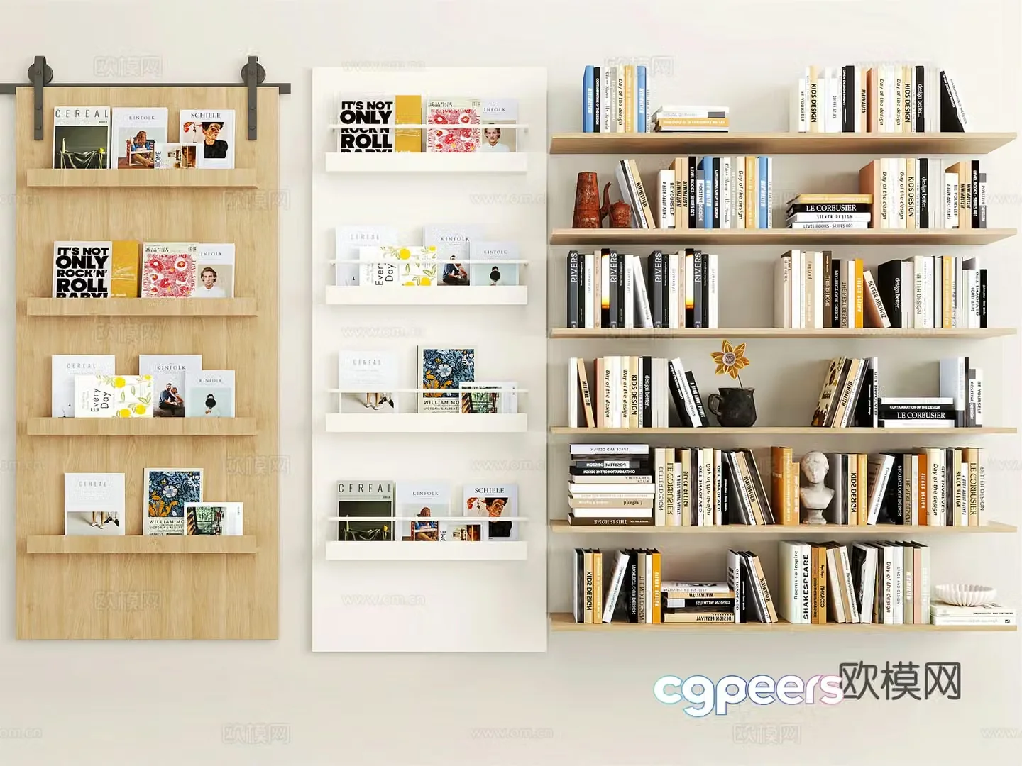 Modern wall-mounted bookshelf book ornaments 3d model