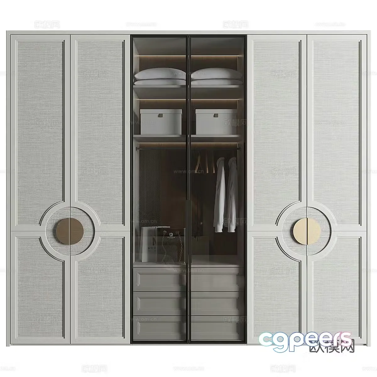 New Chinese style light luxury door opening wardrobe glass wardrobe 3D model