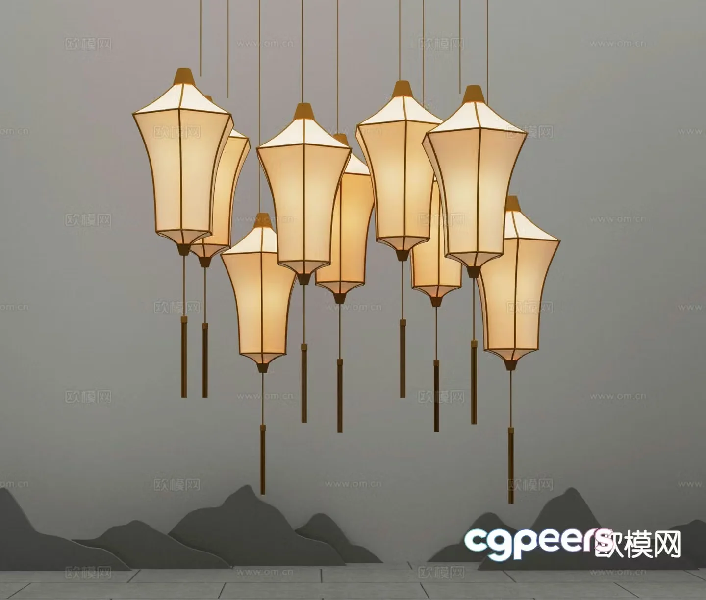 New Chinese style chandelier lantern 3d model