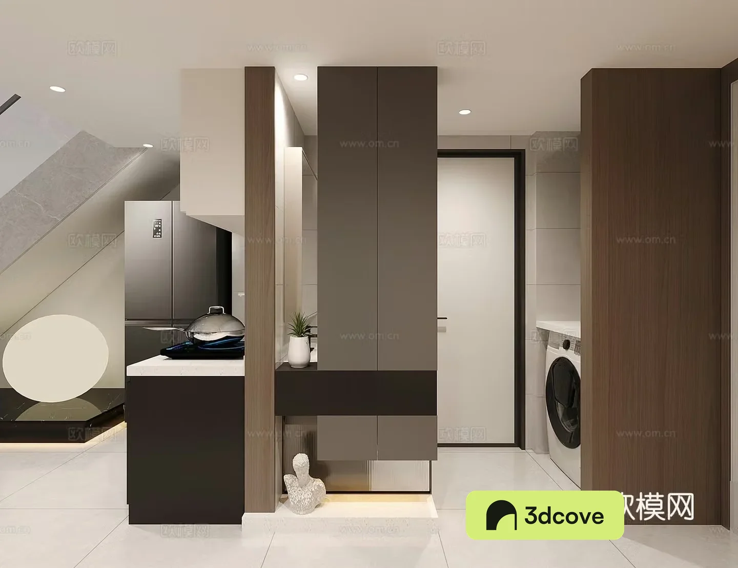 Modern bathroom dry area modeling wall