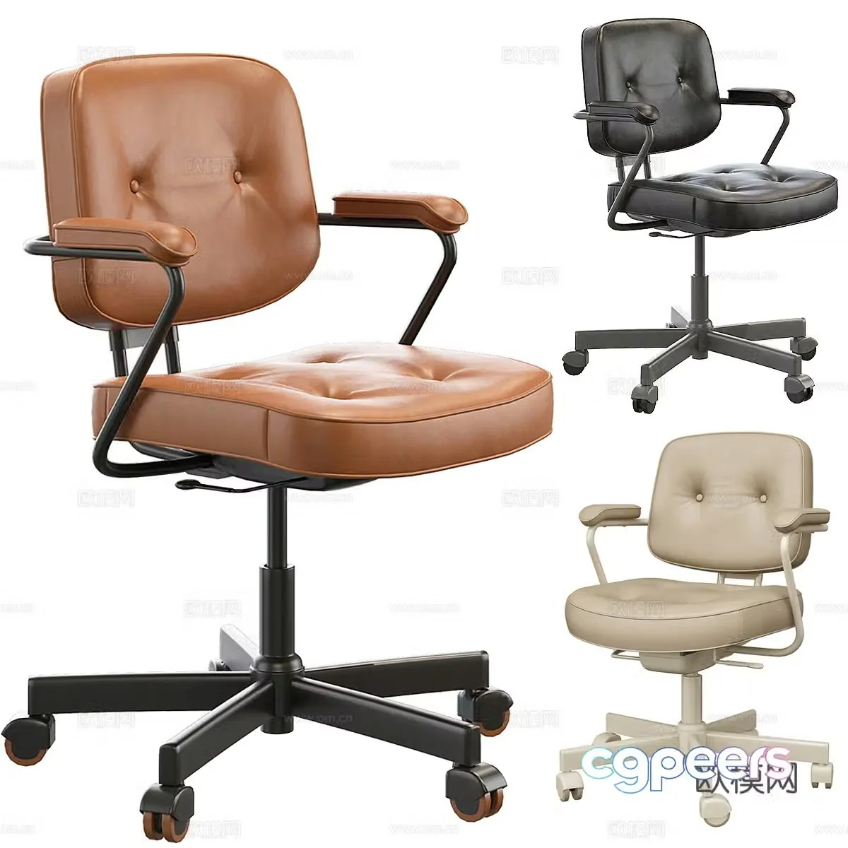 IKEA modern medieval style creamy style office chair writing chair book chair leather 3d model