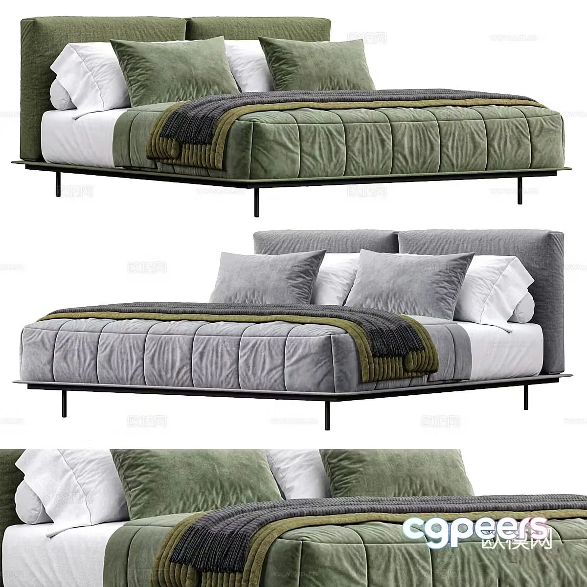 Modern Italian fabric double bed 3D model