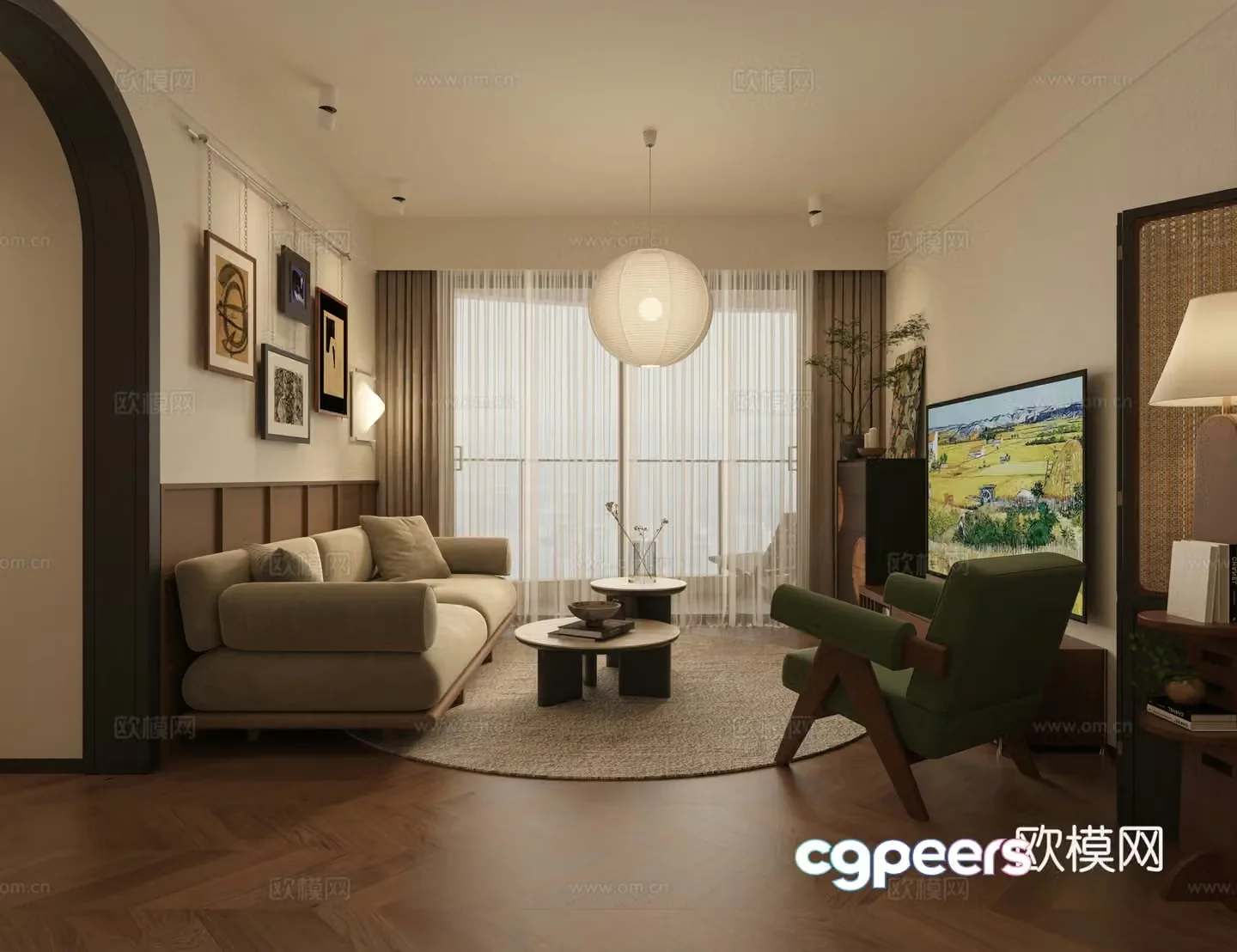 3D model of medieval style living room restaurant