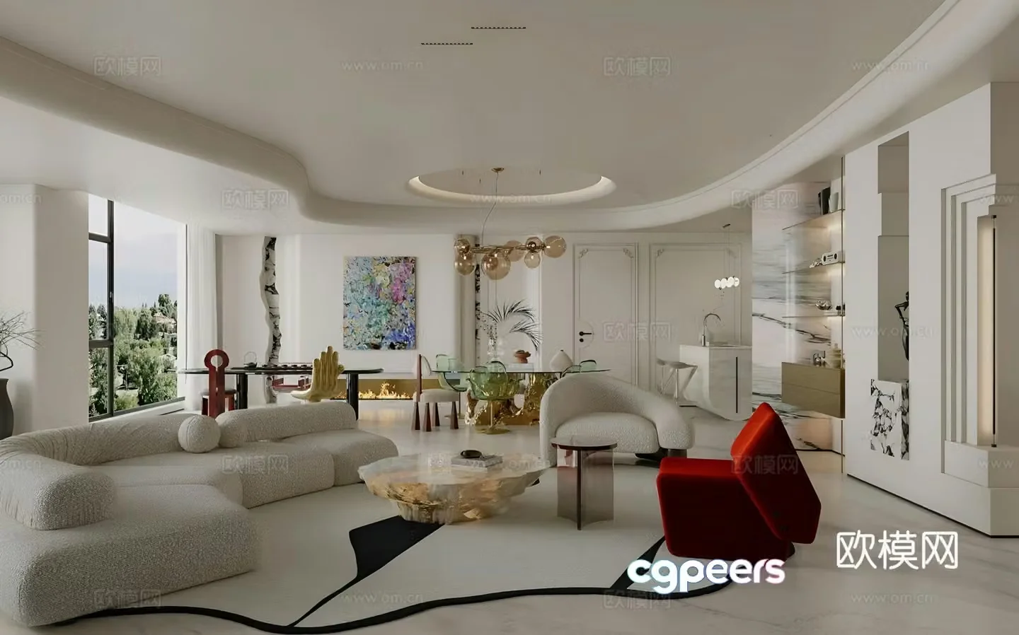 French light luxury home living room French light luxury mix and match large flat floor TV wall sofa set 3D model