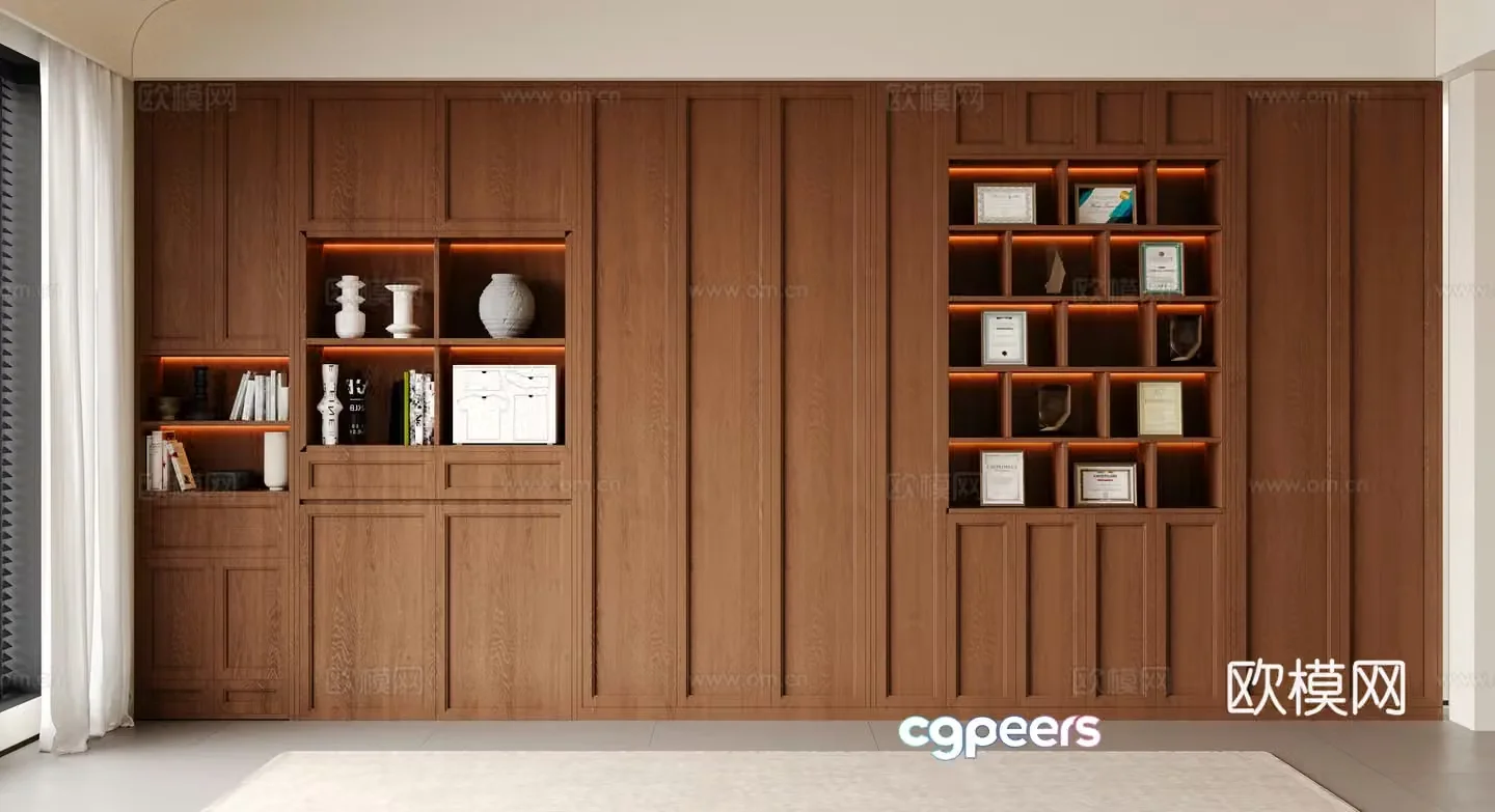 Middle-aged bookcase decorative cabinet ornament book 3d model
