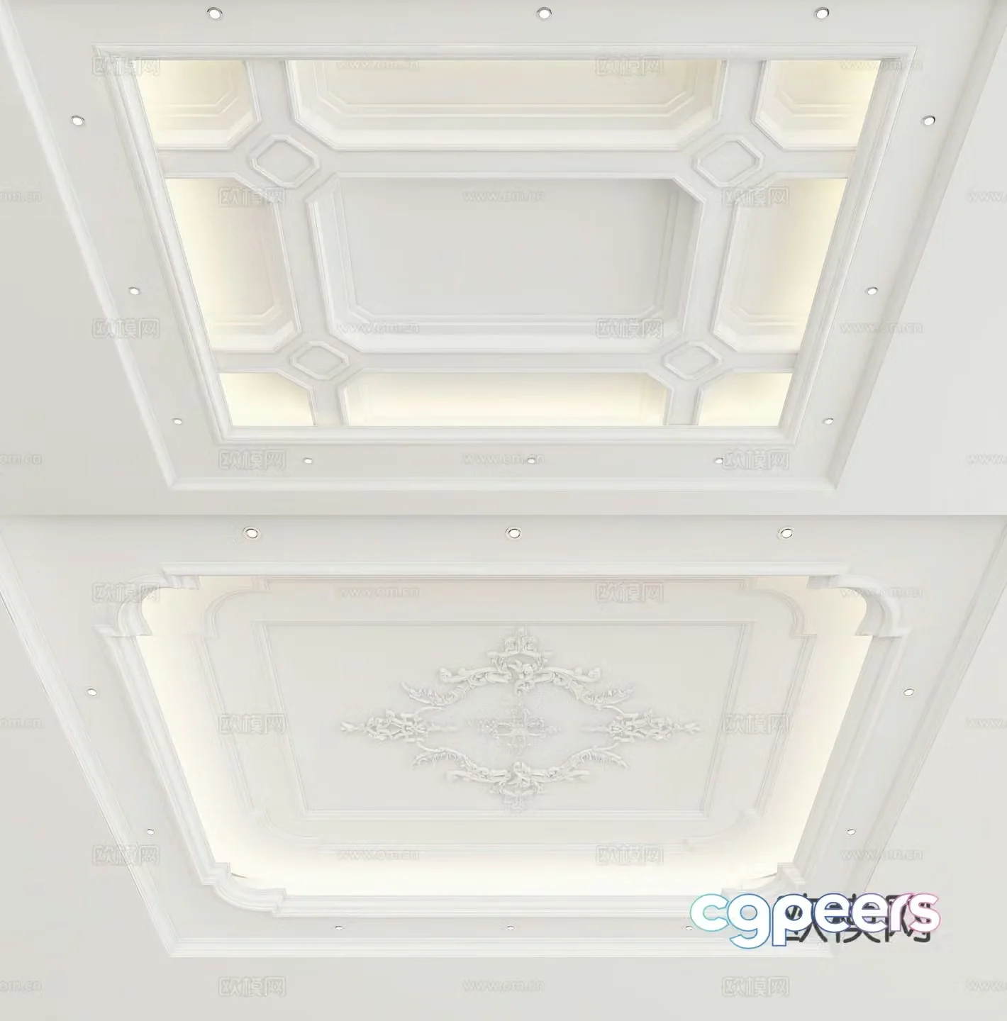 European style ceiling white carved ceiling 3d model