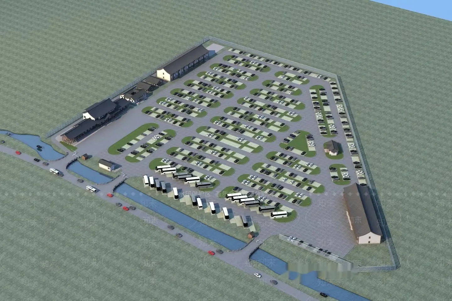 A 3D Rendering Of A Large Parking Lot With Many Cars And Rv 3D Model – 19560 – VRAY Render