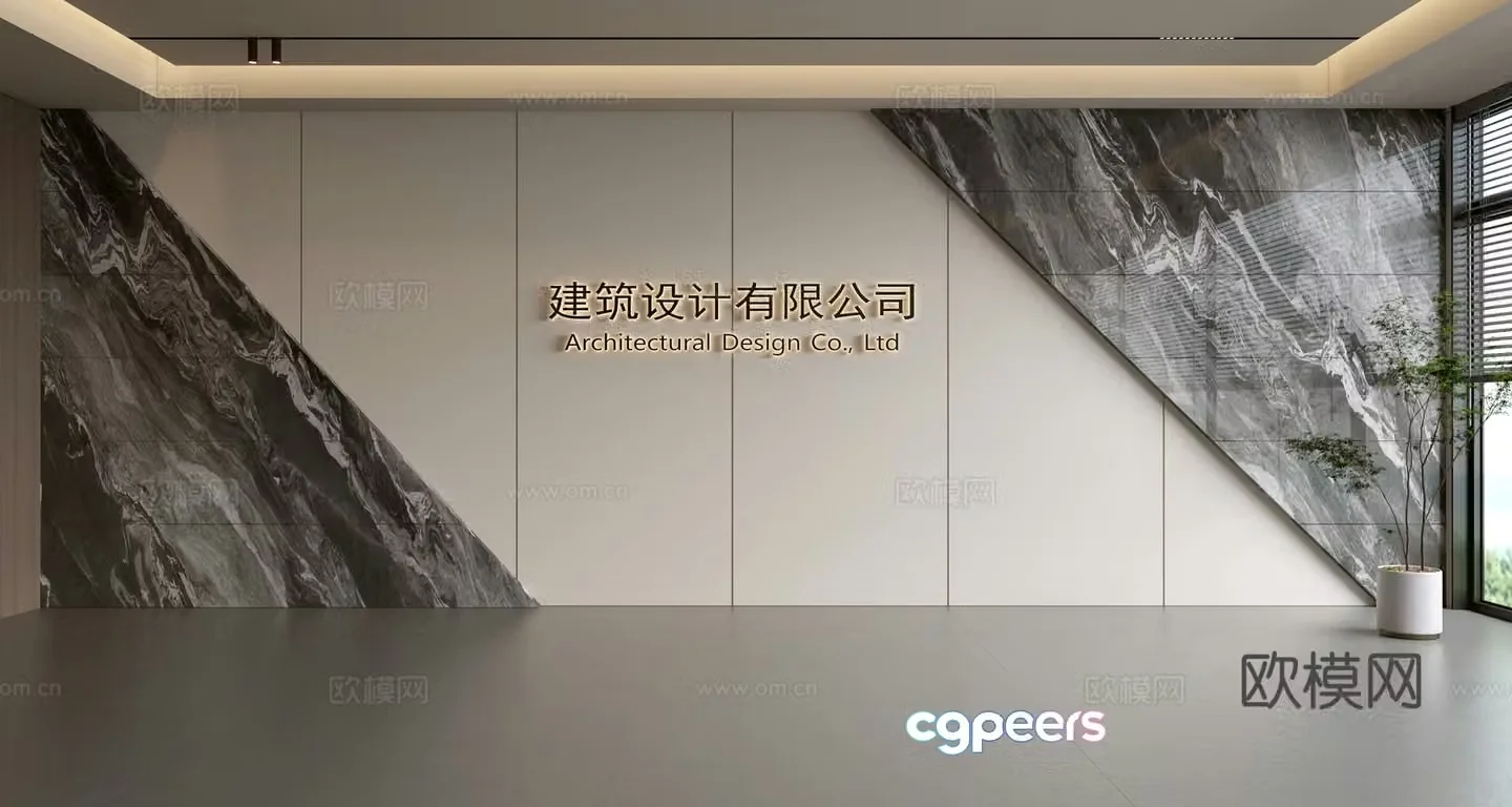 Modern front desk background wall Simple background wall Front desk reception area background wall Company front desk background wall 3d model