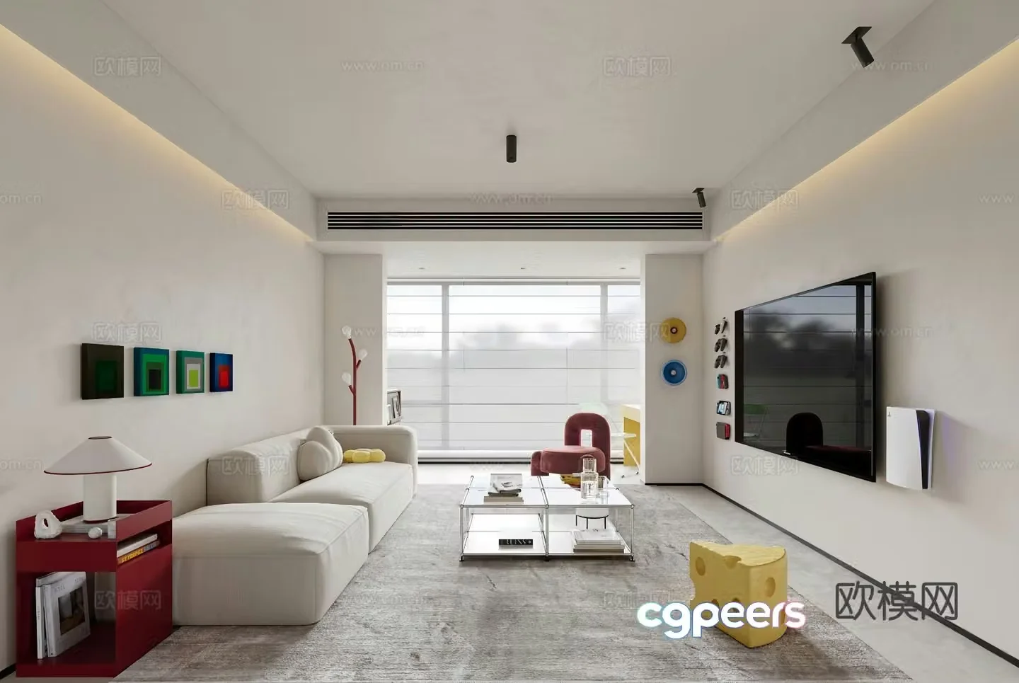 Dopamine minimalist creamy living room 3D model