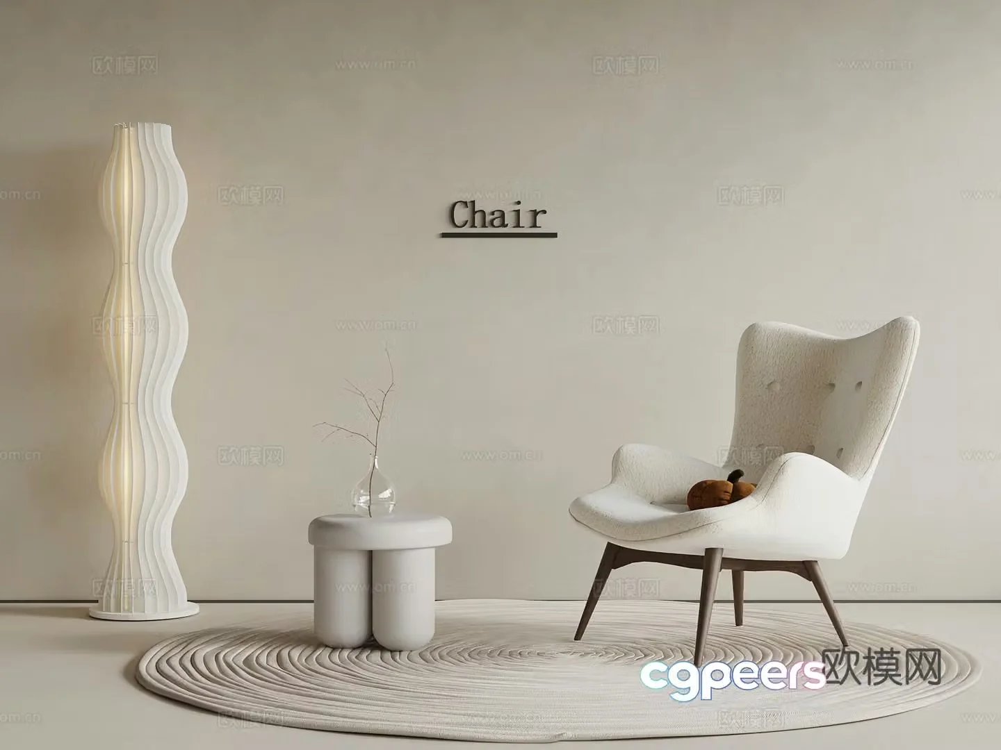 Modern cream style leisure chair floor lamp side 3d model