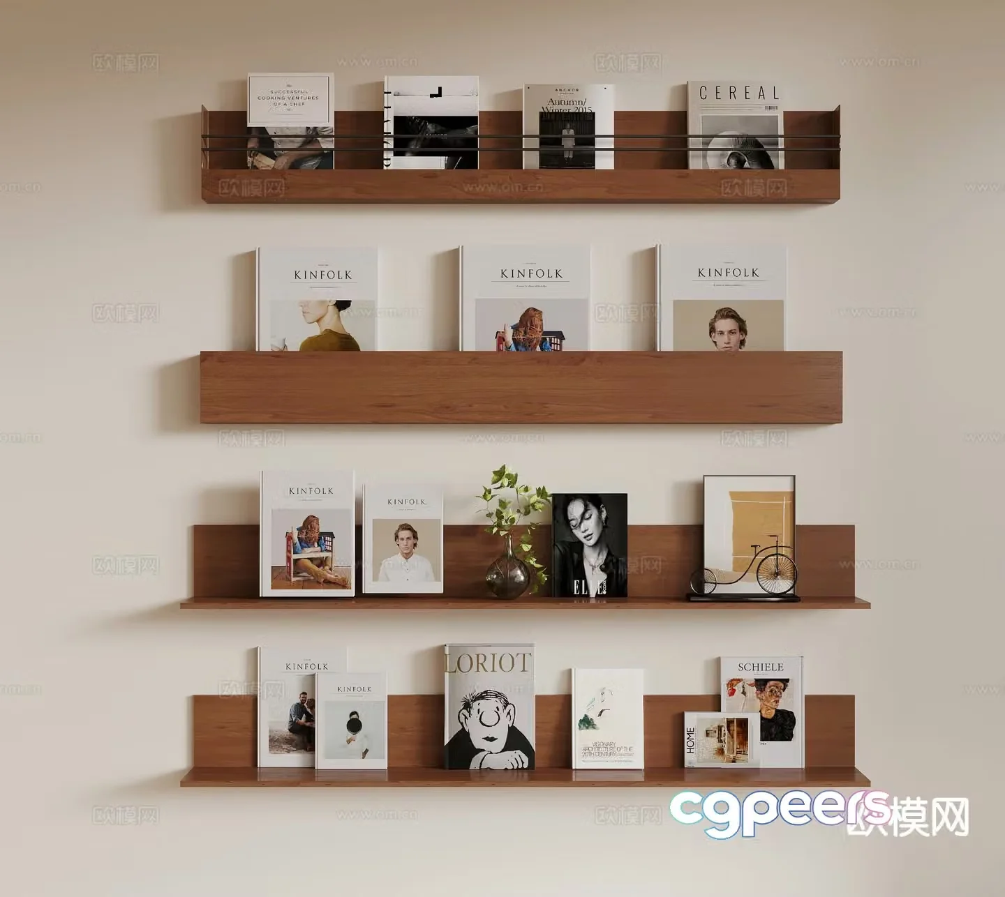 Wabi-sabi bookshelf wall cabinet shelf 3d model