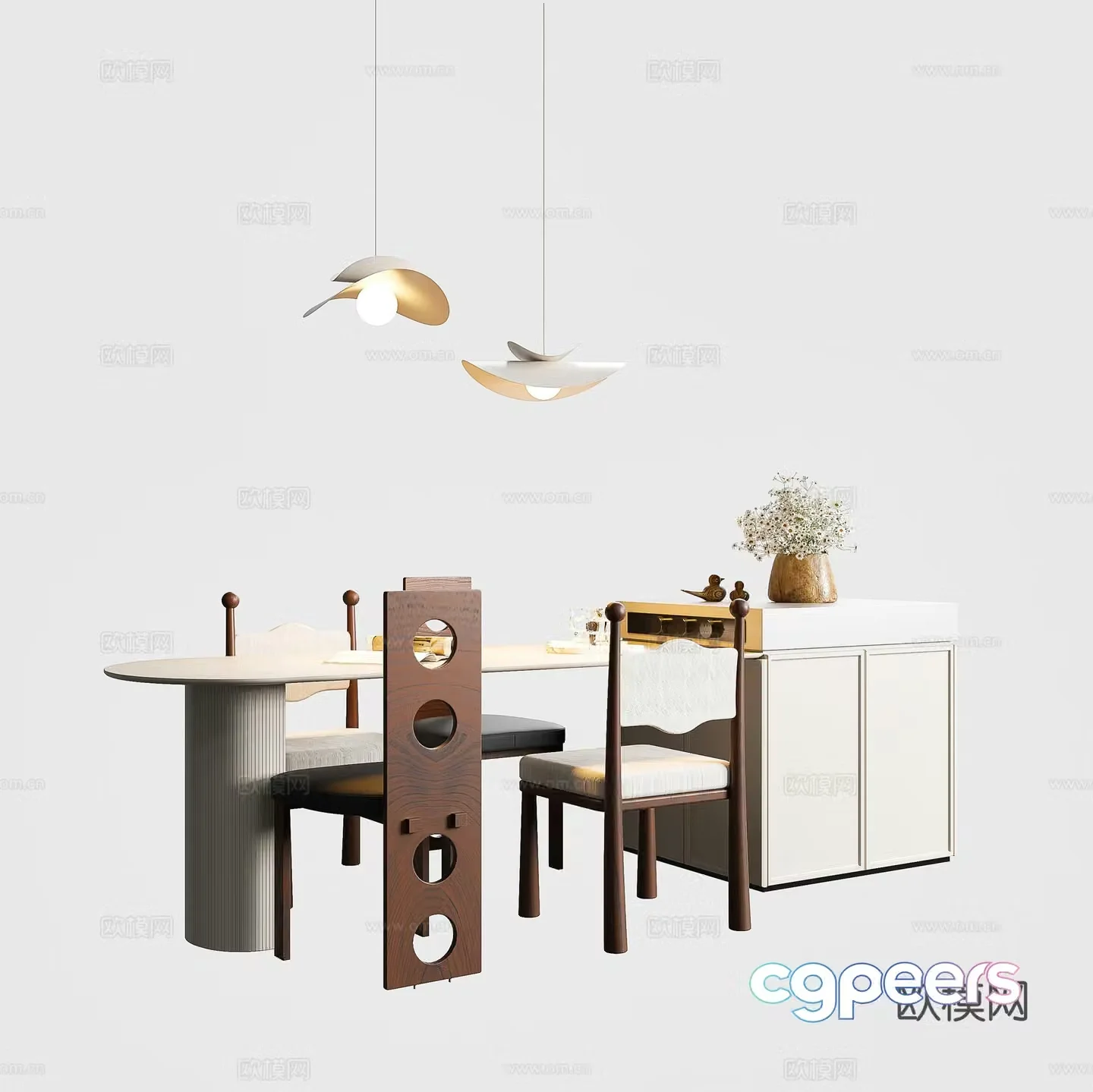 Medium style dining table and chair Chinese style dining table and chair Island dining table and chair Medium style chandeliers 3D model