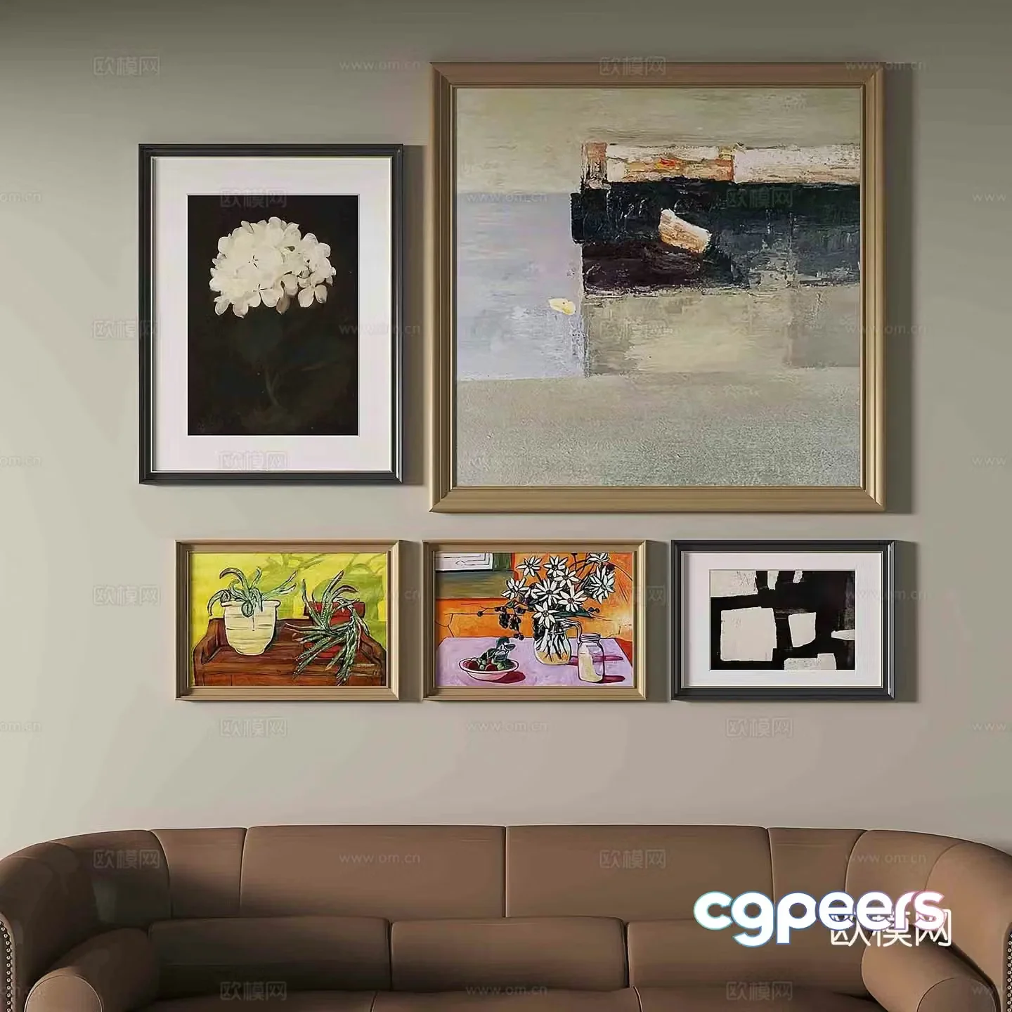 Simple European painting Oil painting Retro abstract painting Decorative painting 3d model