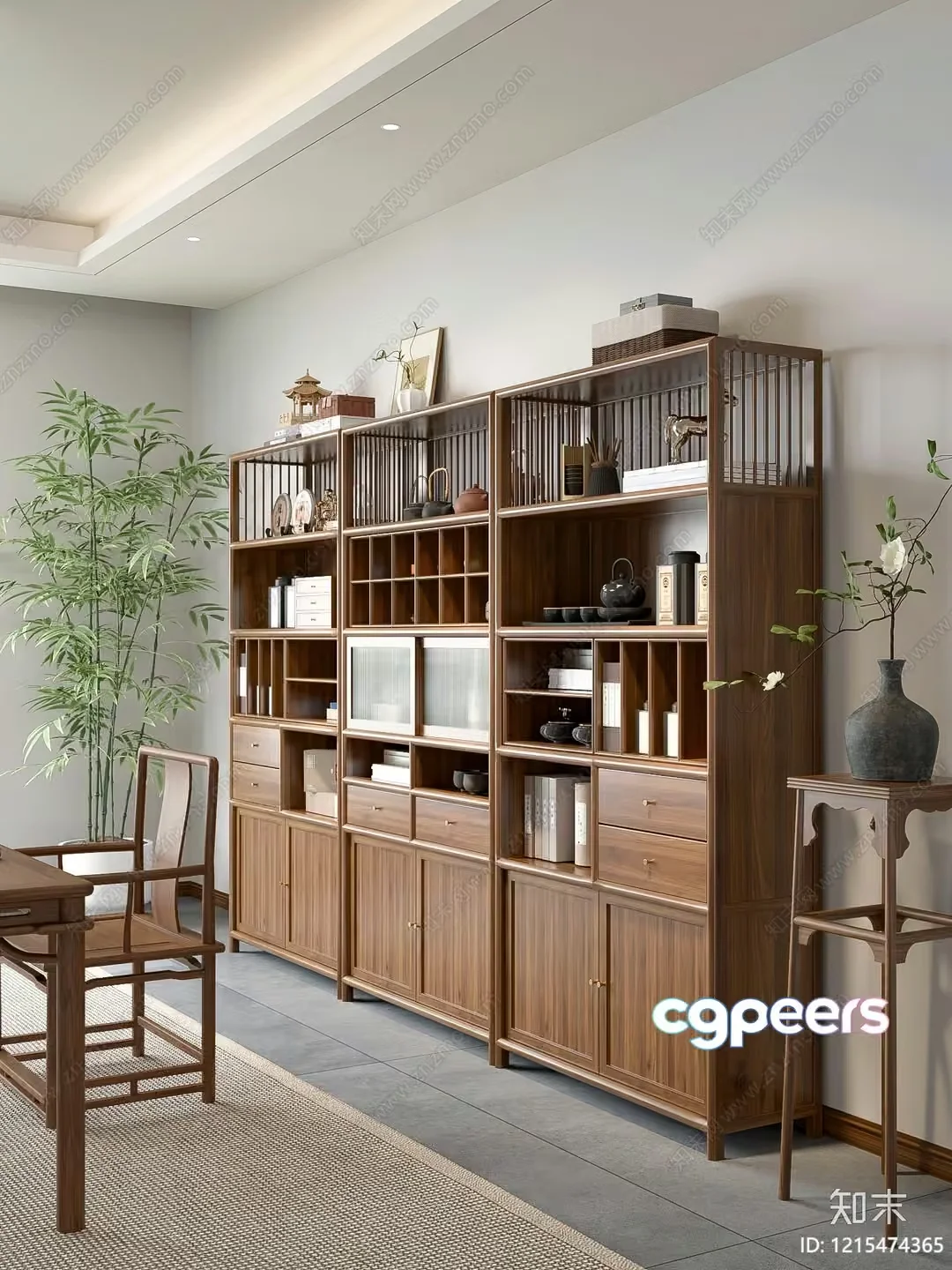 Modern Wooden Shelving Unit 3D Model – 10436 – VRAY Render