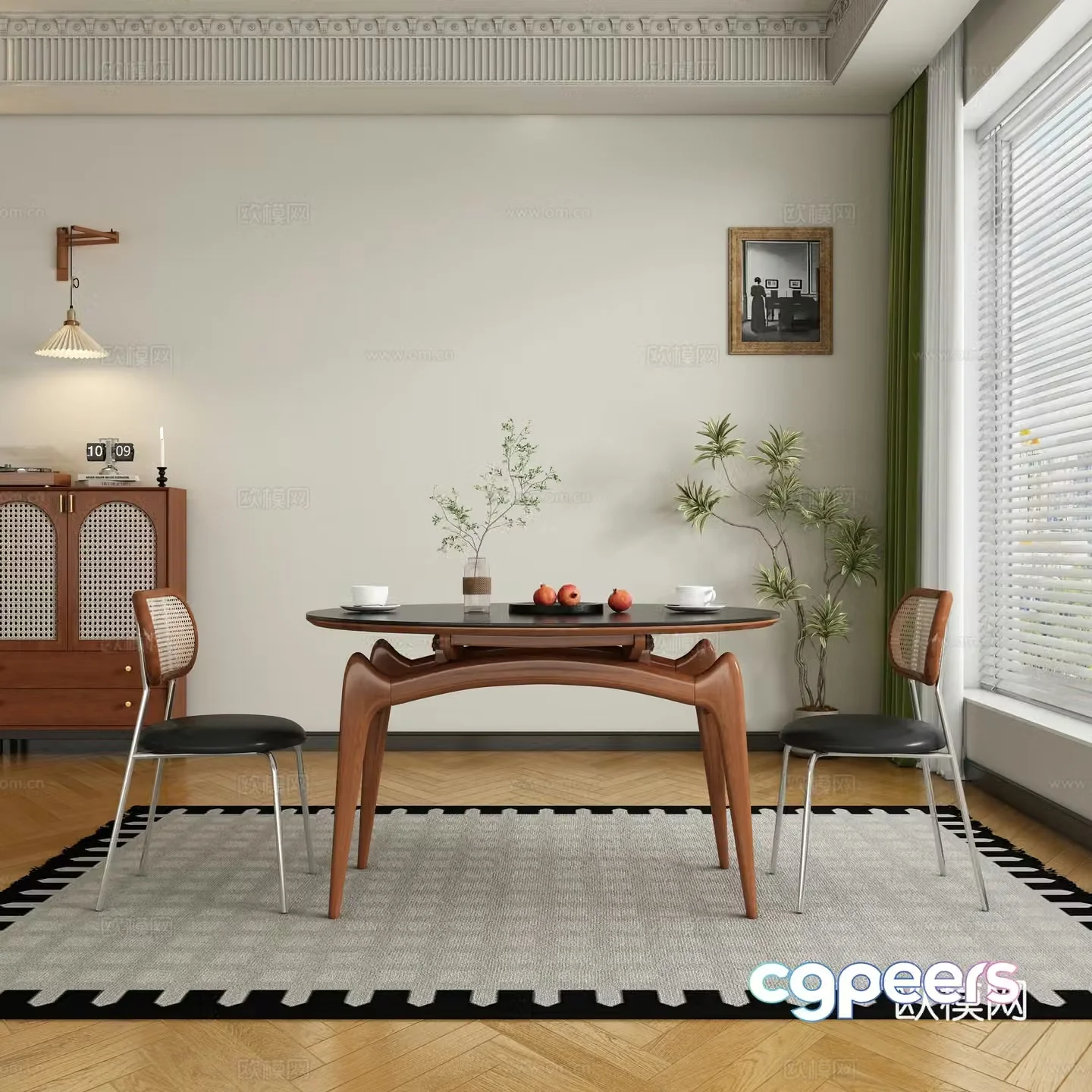 Modern medieval restaurant dining table and chair 3d model