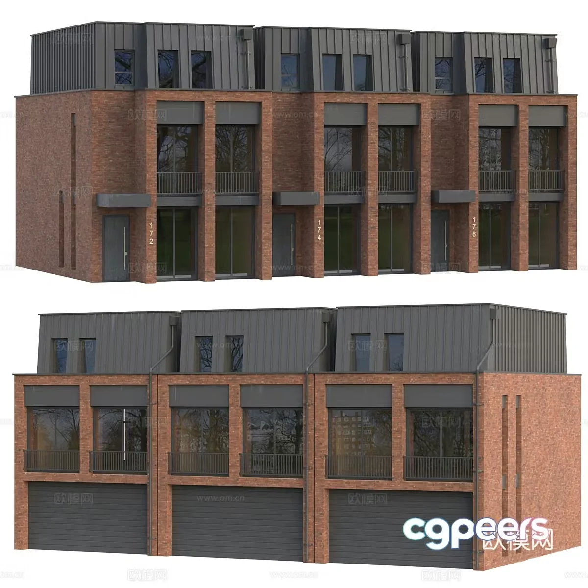Modern brick building 3d model