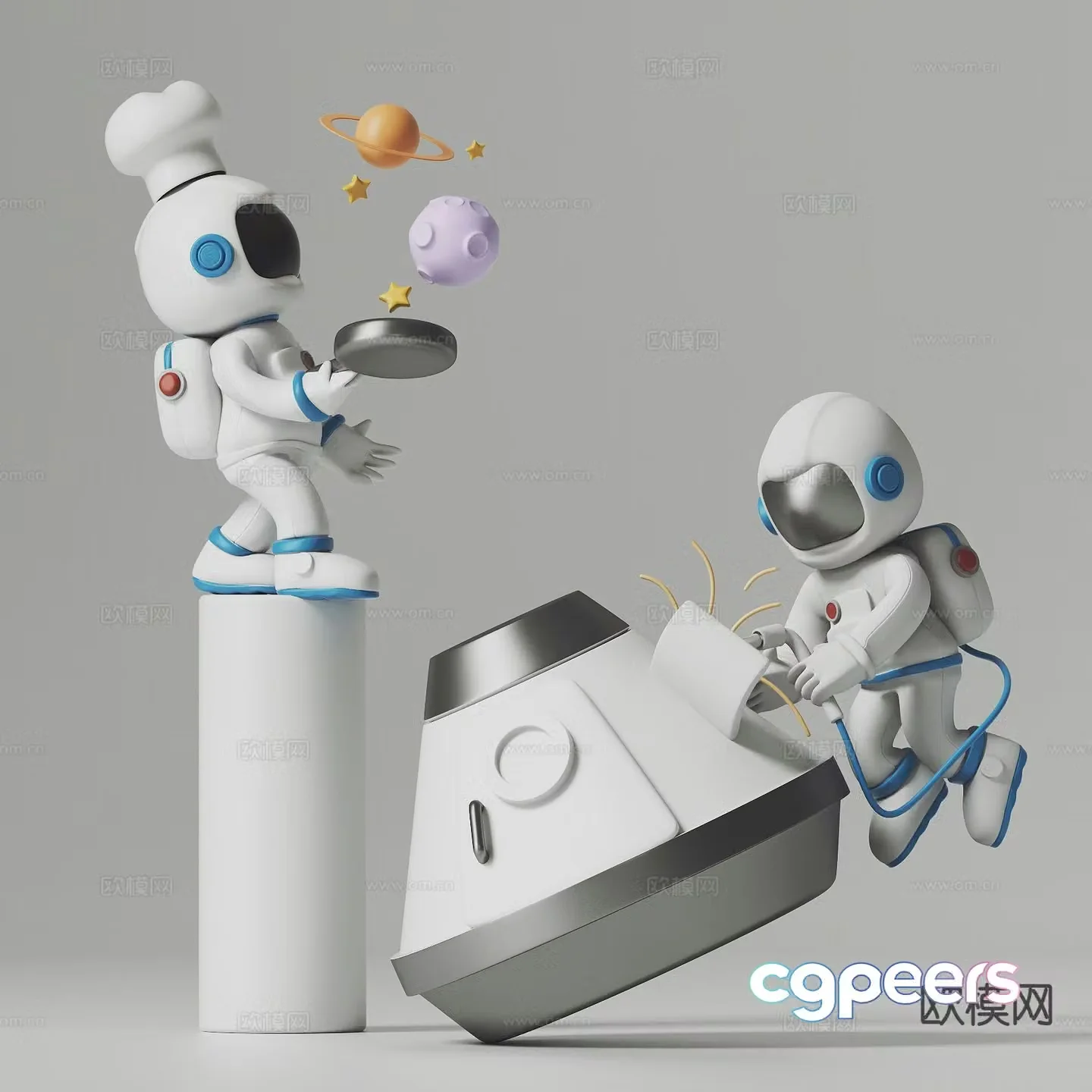 Modern astronaut sculpture trendy ornaments 3D model