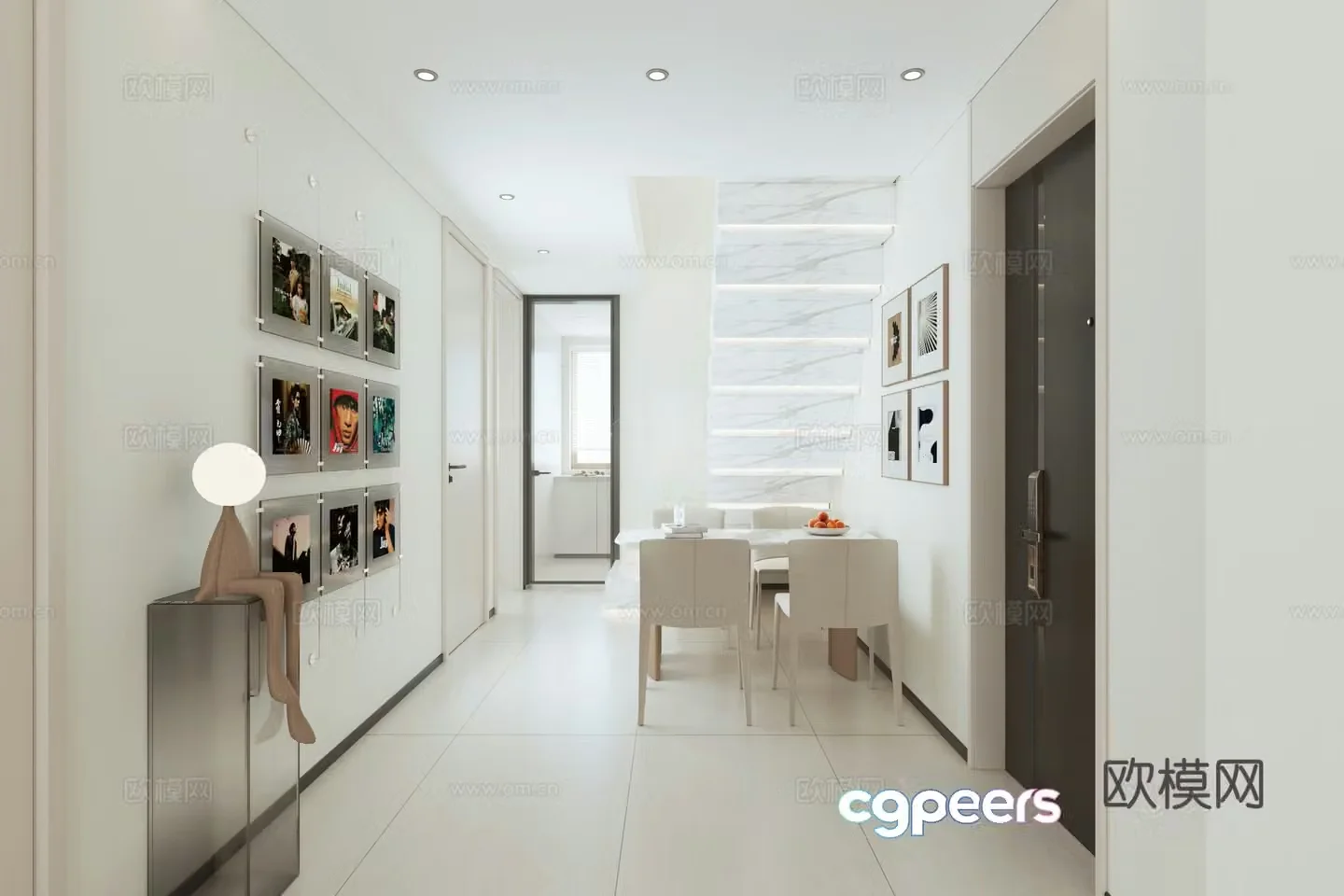 Modern minimalist style living and dining room 3D model