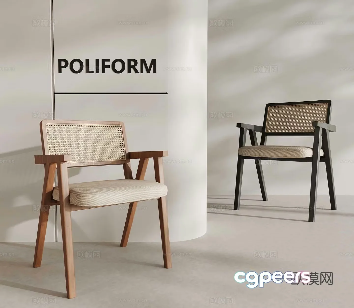 French medieval dining chair leisure chair rattan chair 3d model