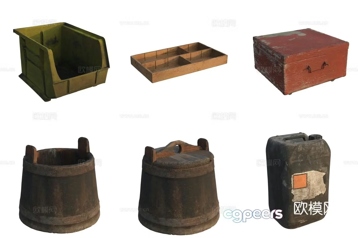 Storage carton plastic bucket wooden barrel cabinet drawer wooden box 3d model