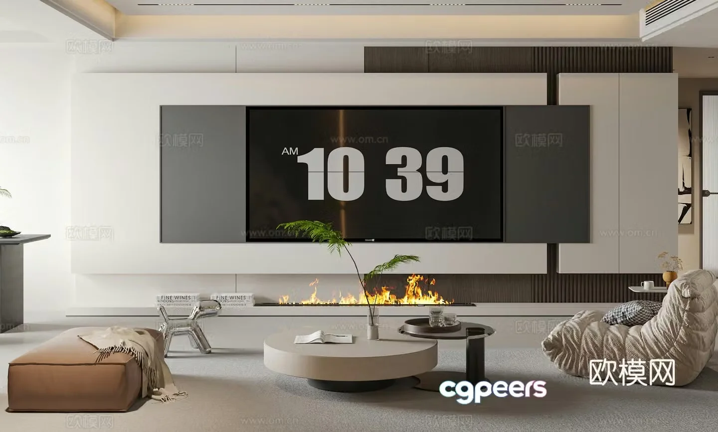 Modern light luxury living and dining room 3D model