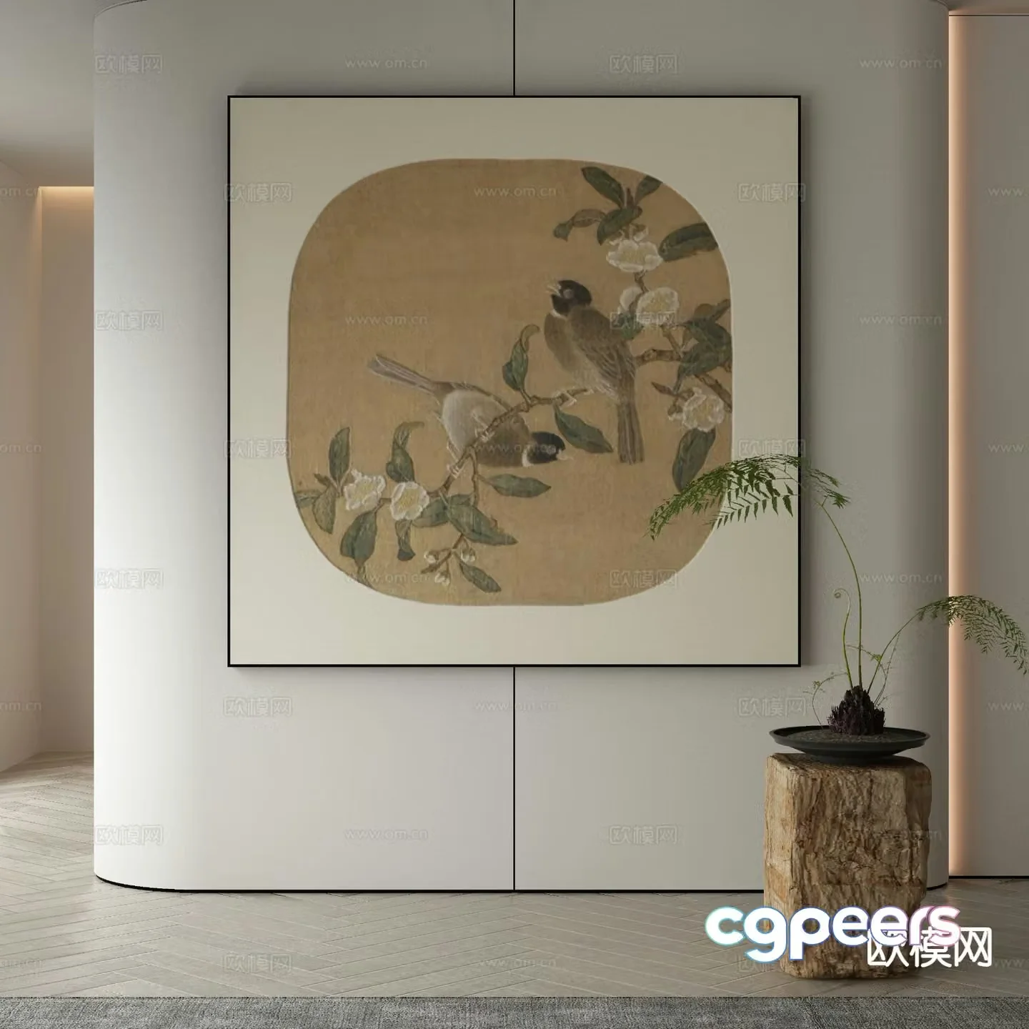 New Chinese style ink painting flower and bird painting decorative painting 3D model