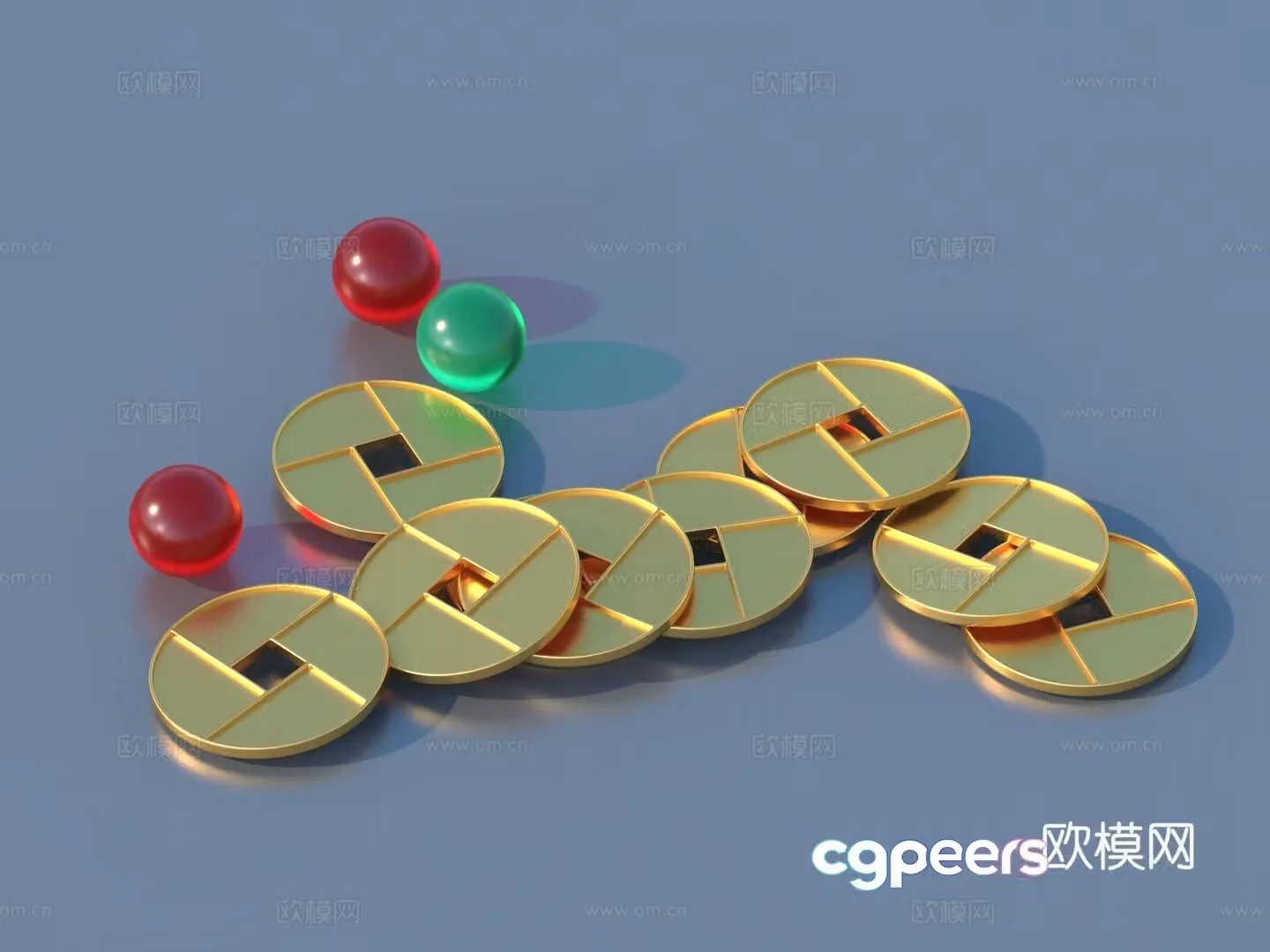 Copper coins gold coins glass balls 3D model