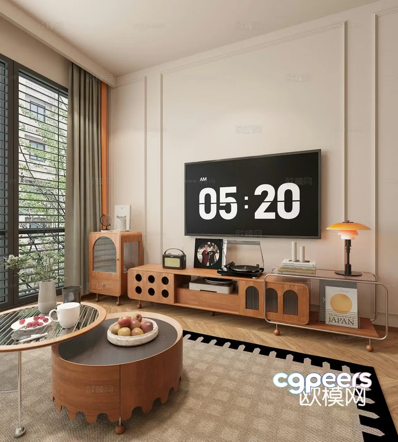 Middle-aged TV background wall 3d model