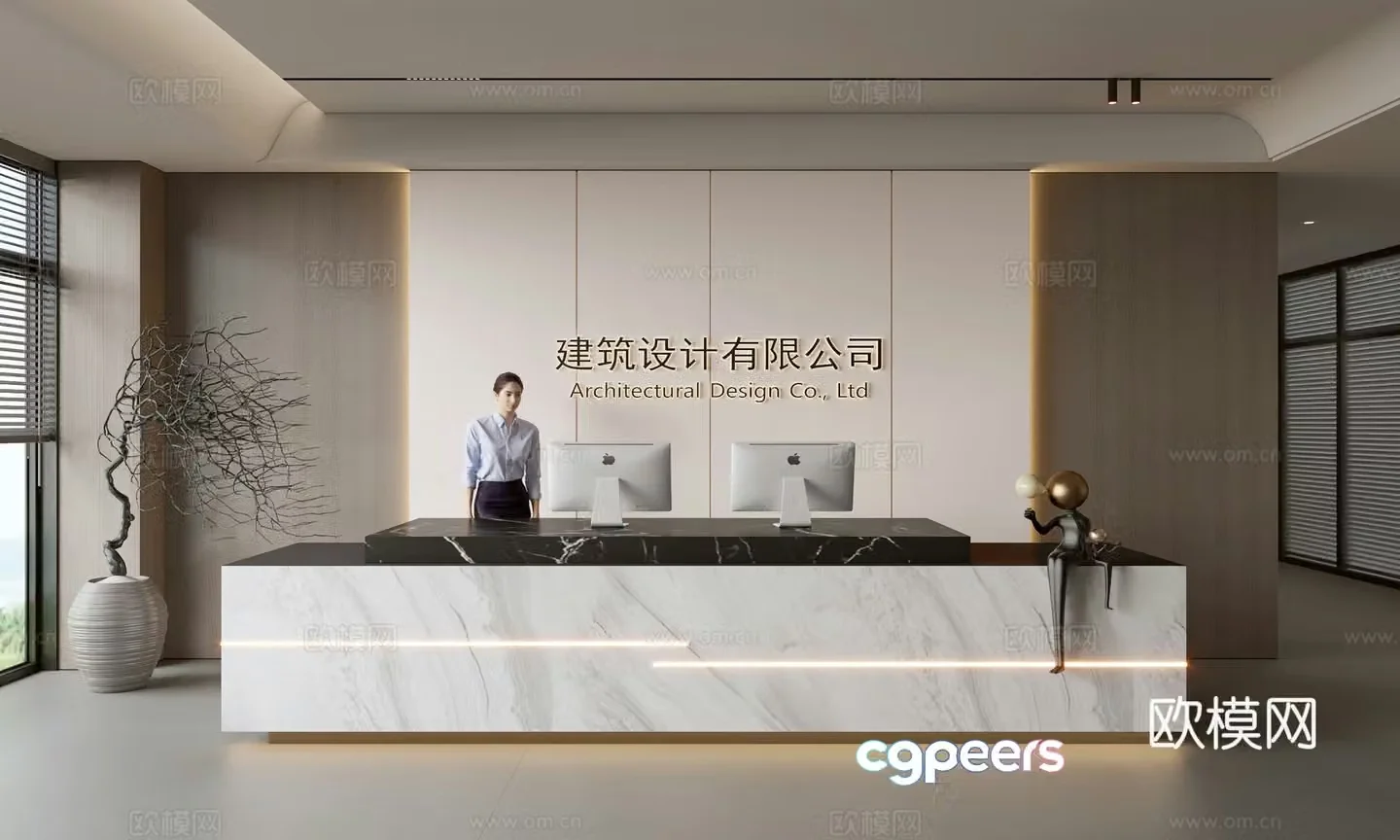 Modern company front desk reception area bar reception desk service desk company front desk background 3D model