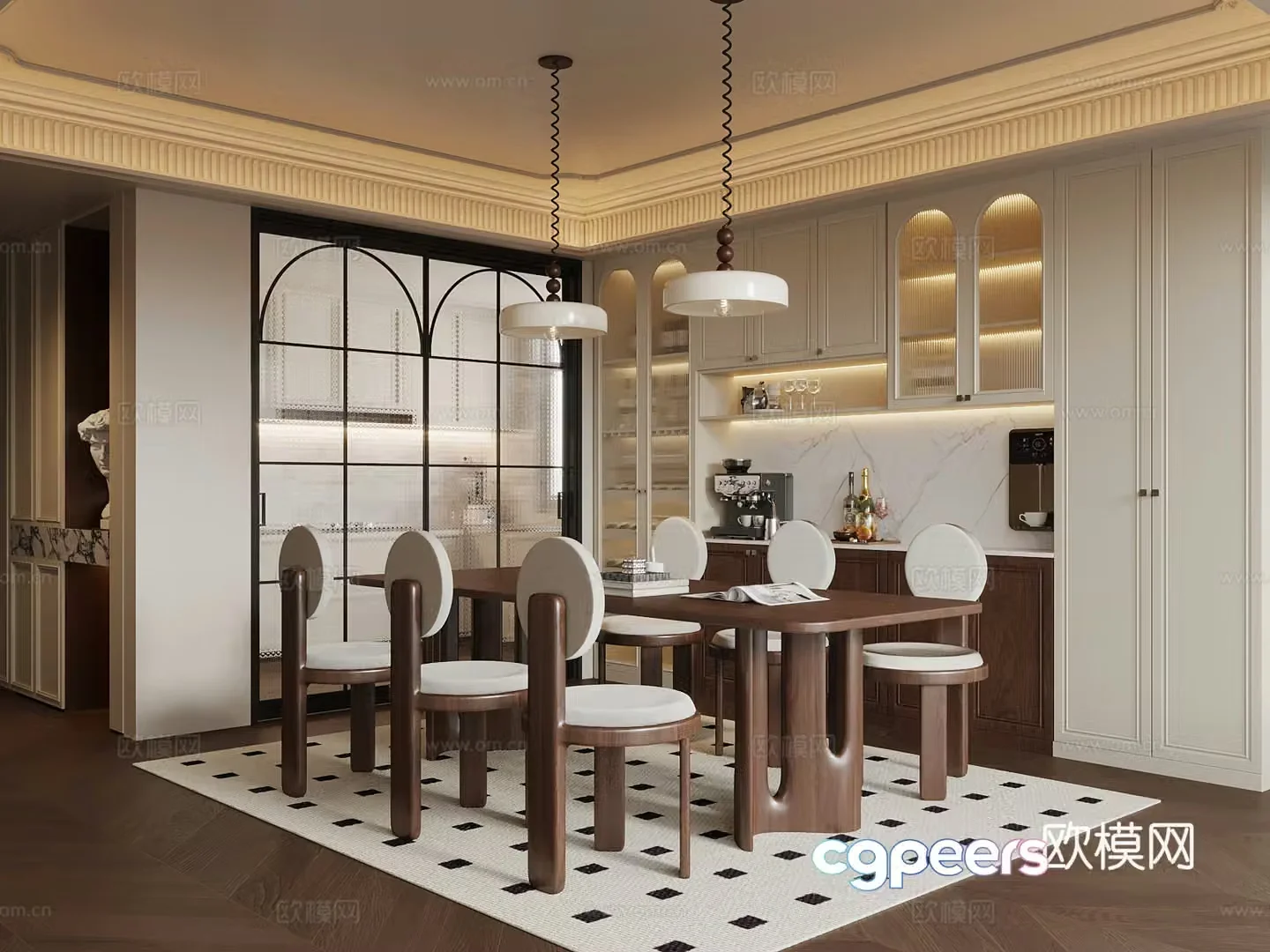 French restaurant wine cabinet dining table and chairs medieval restaurant 3D model