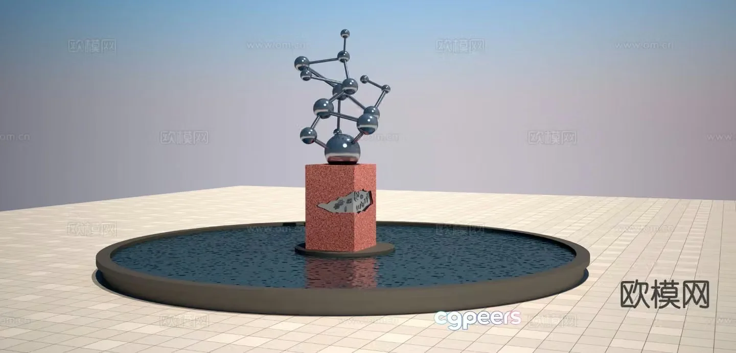 Technological Molecule Sculpture Urban Sculpture 3D Model