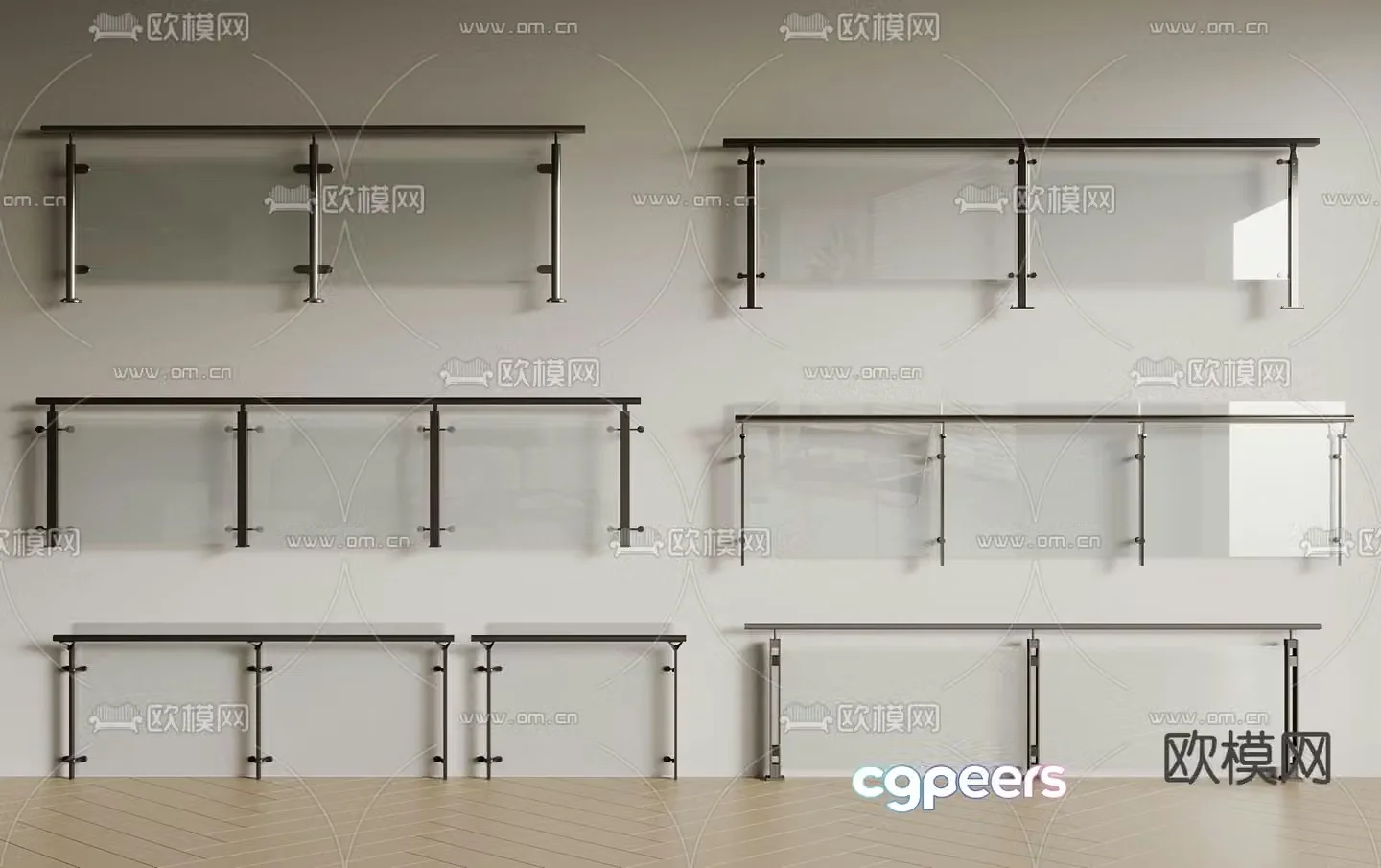 Glass railing Glass guardrail Fence 3d model