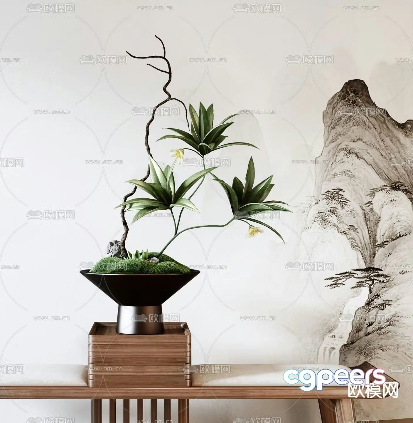 New Chinese Potted Plants Bonsai Green Plant 3D Model