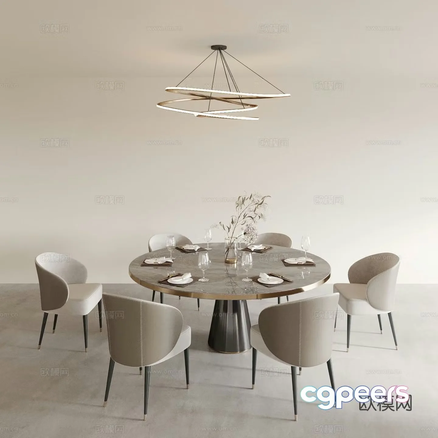 Light luxury dining table and chairs Marble dining table 3D model