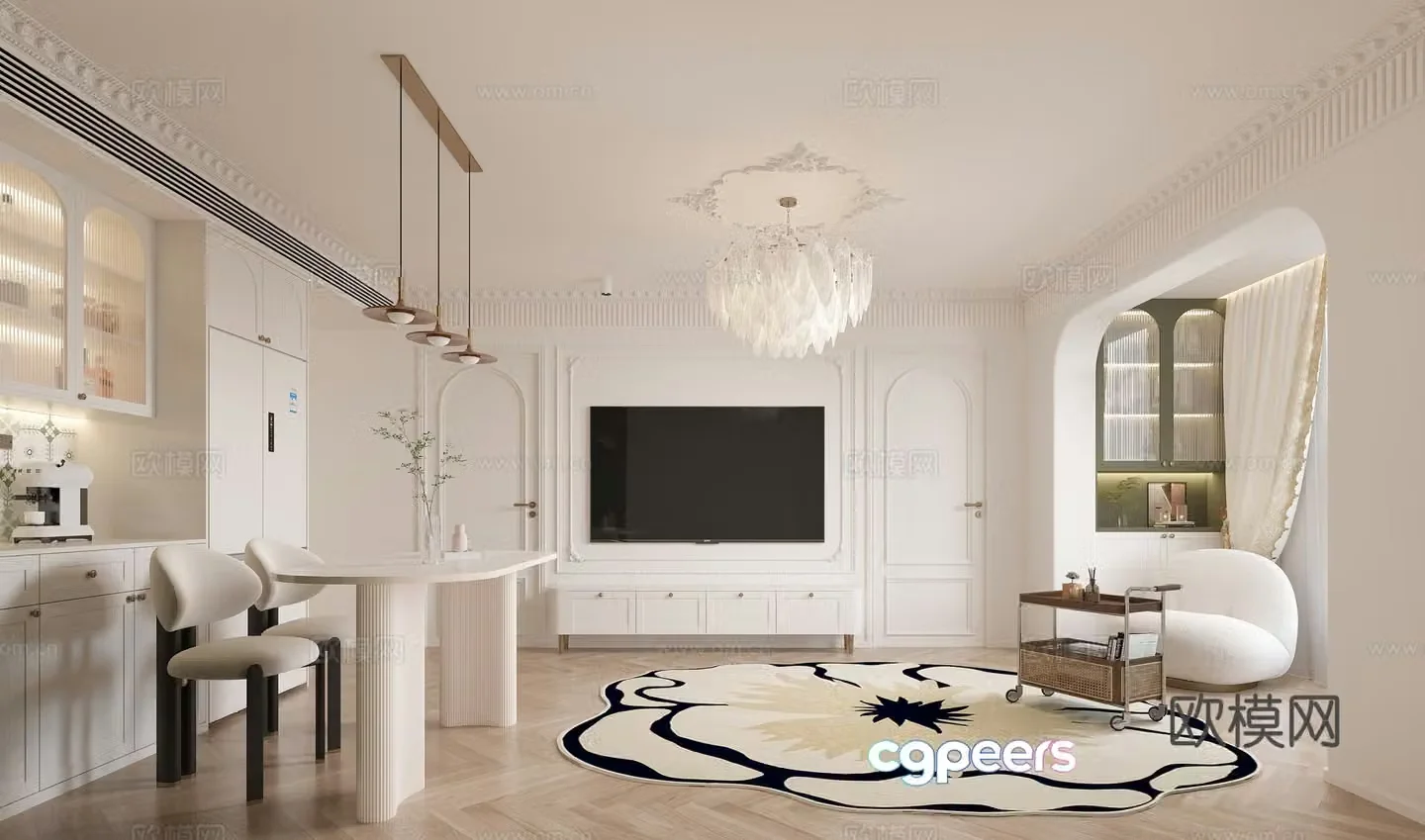 French living and dining room 3d model