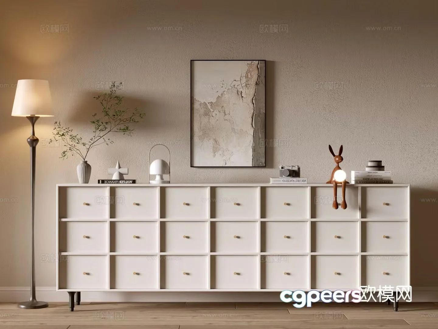 Cream style chest of drawers entrance cabinet 3d model