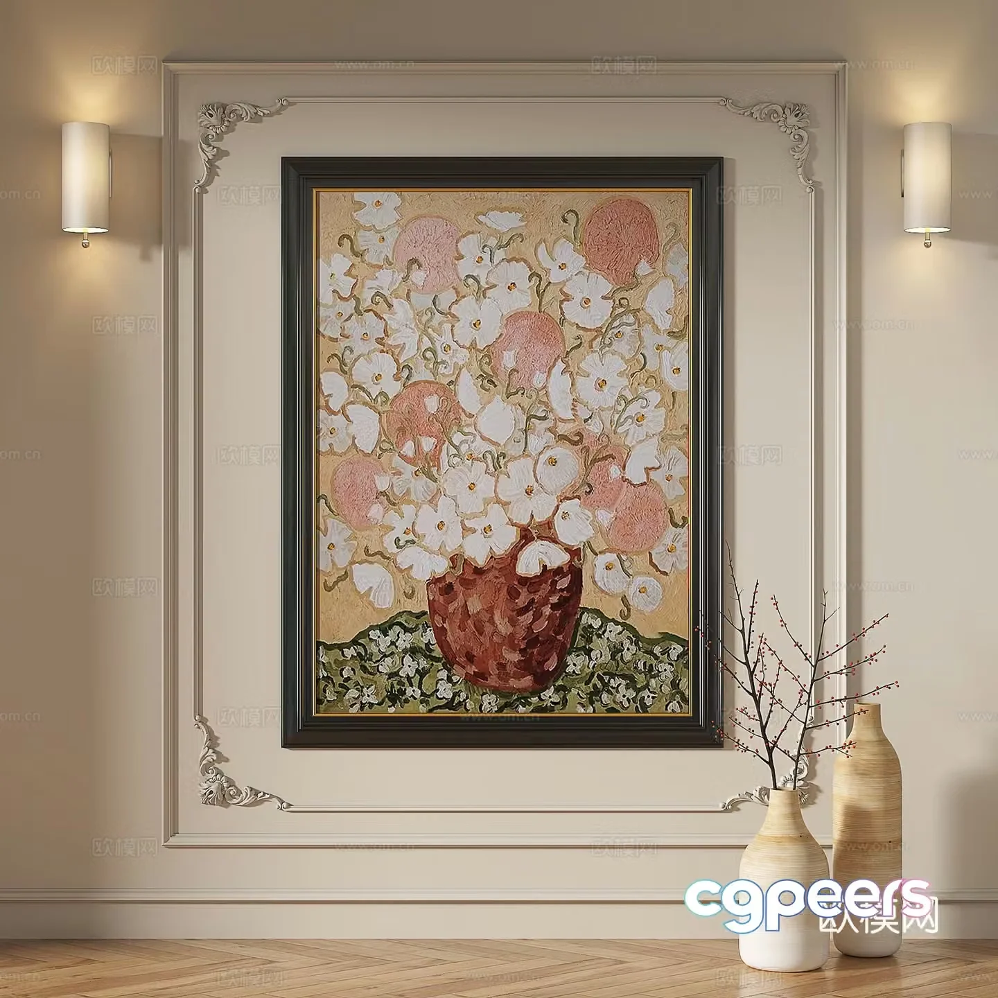 French retro modern European medieval abstract simple light luxury decorative painting 3d model