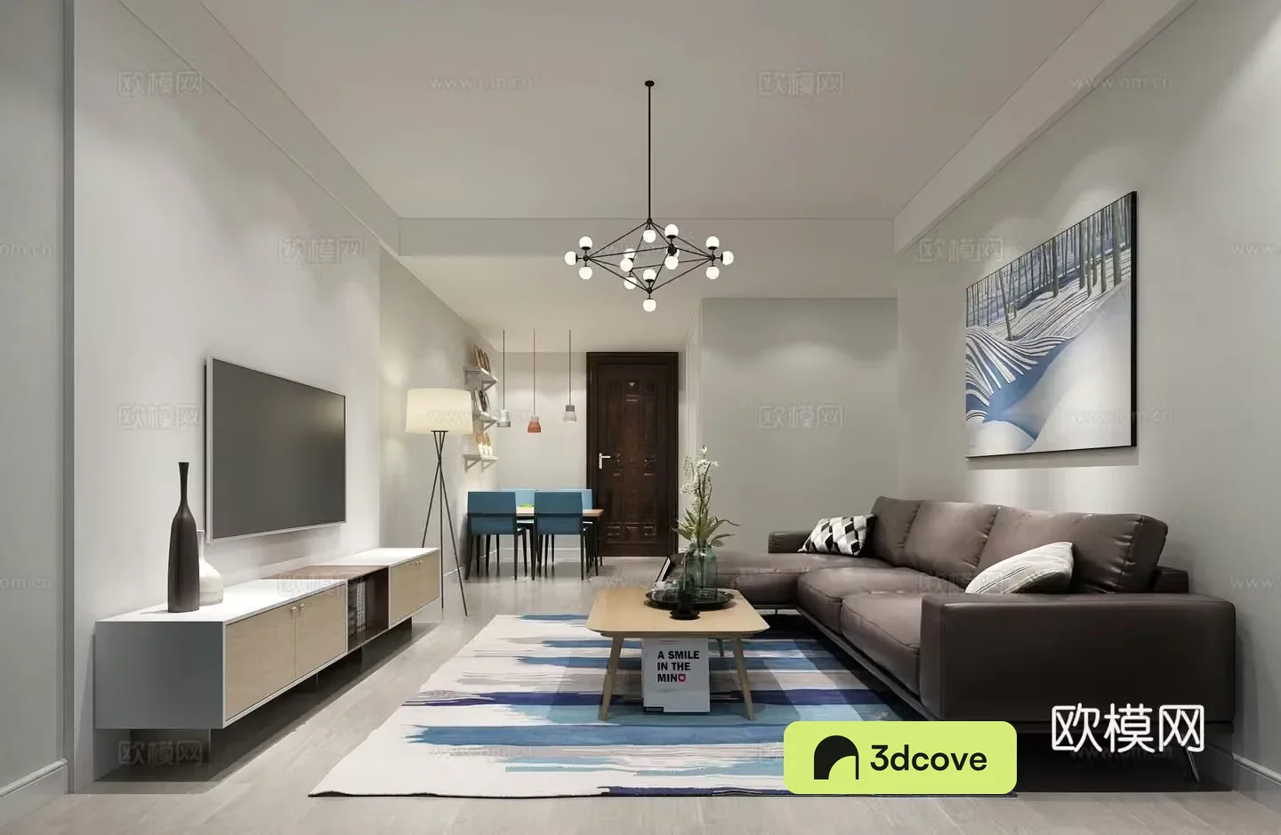 Modern home living room chandeliers dining table murals bedside table floor lamp coffee table commercial law