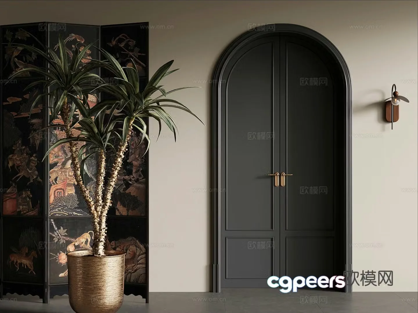 French arched door double door 3d model