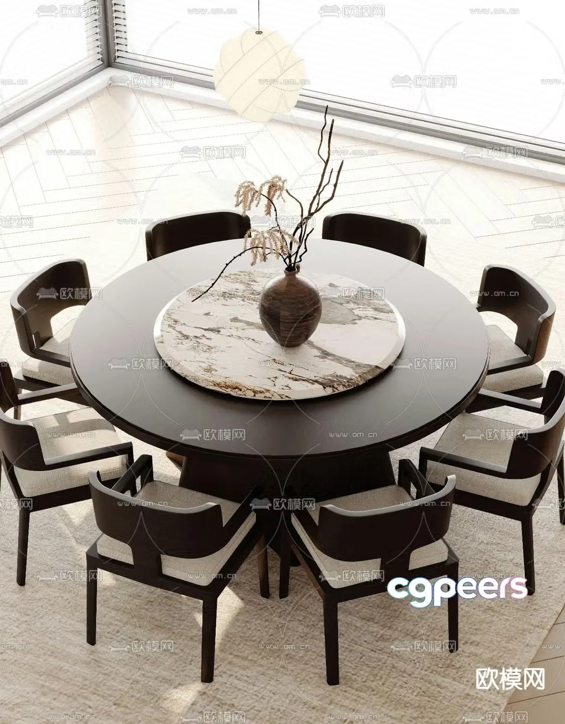 Wabi-sabi dining table and chairs 3d model
