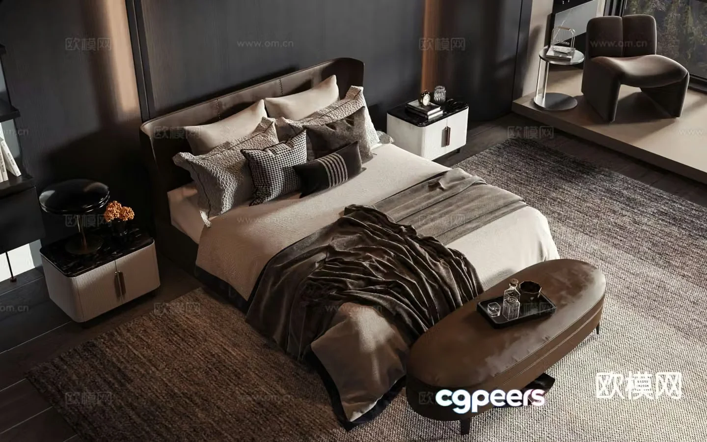Modern double bed 3d model